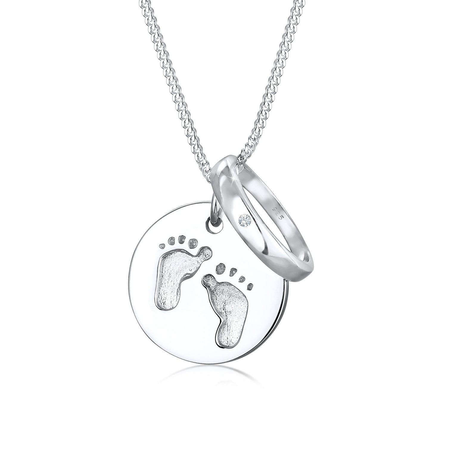 Silber - Elli | Taufring | Kristall (Weiß) | Babyfuß | 925er Silber