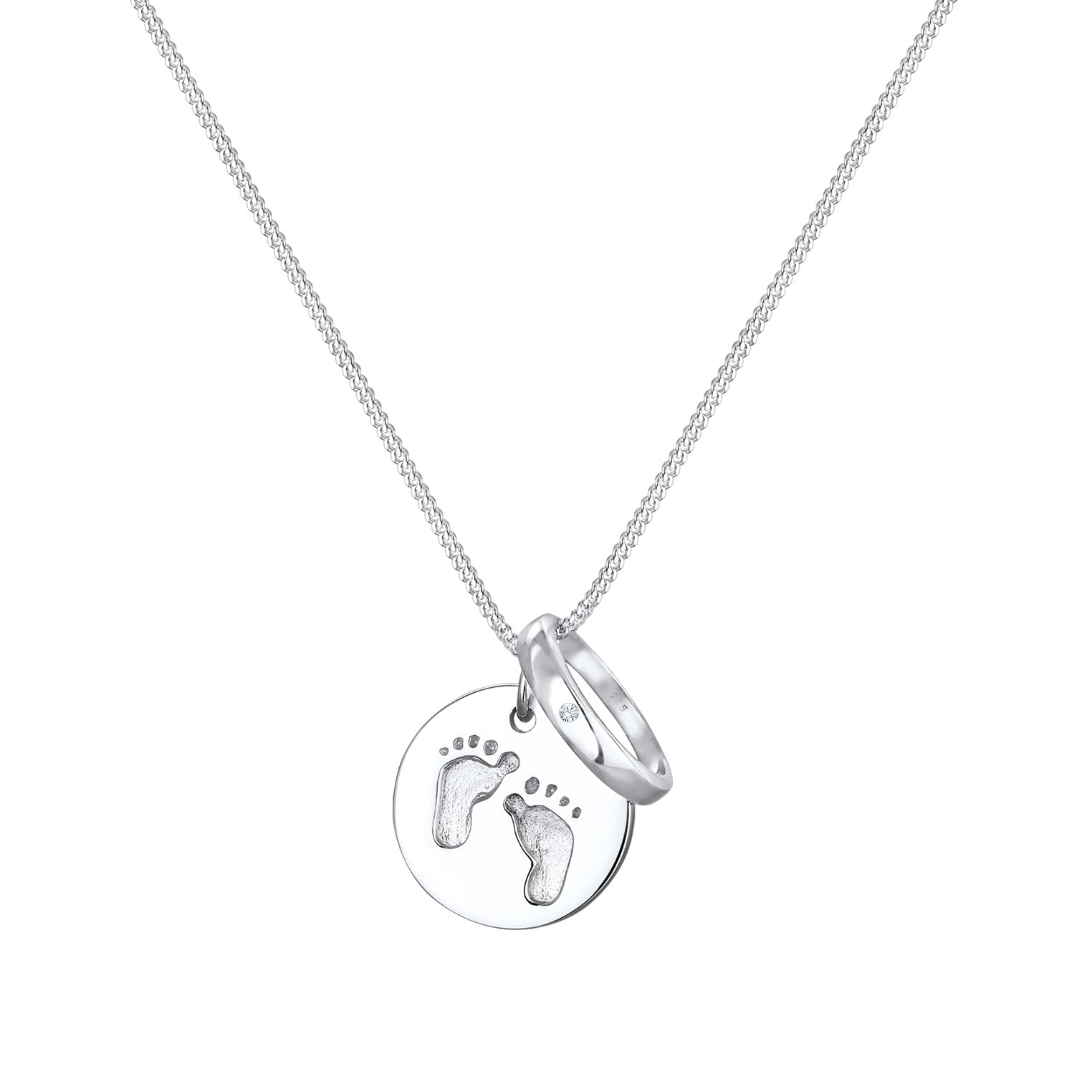 Silber - Elli | Taufring | Kristall (Weiß) | Babyfuß | 925er Silber