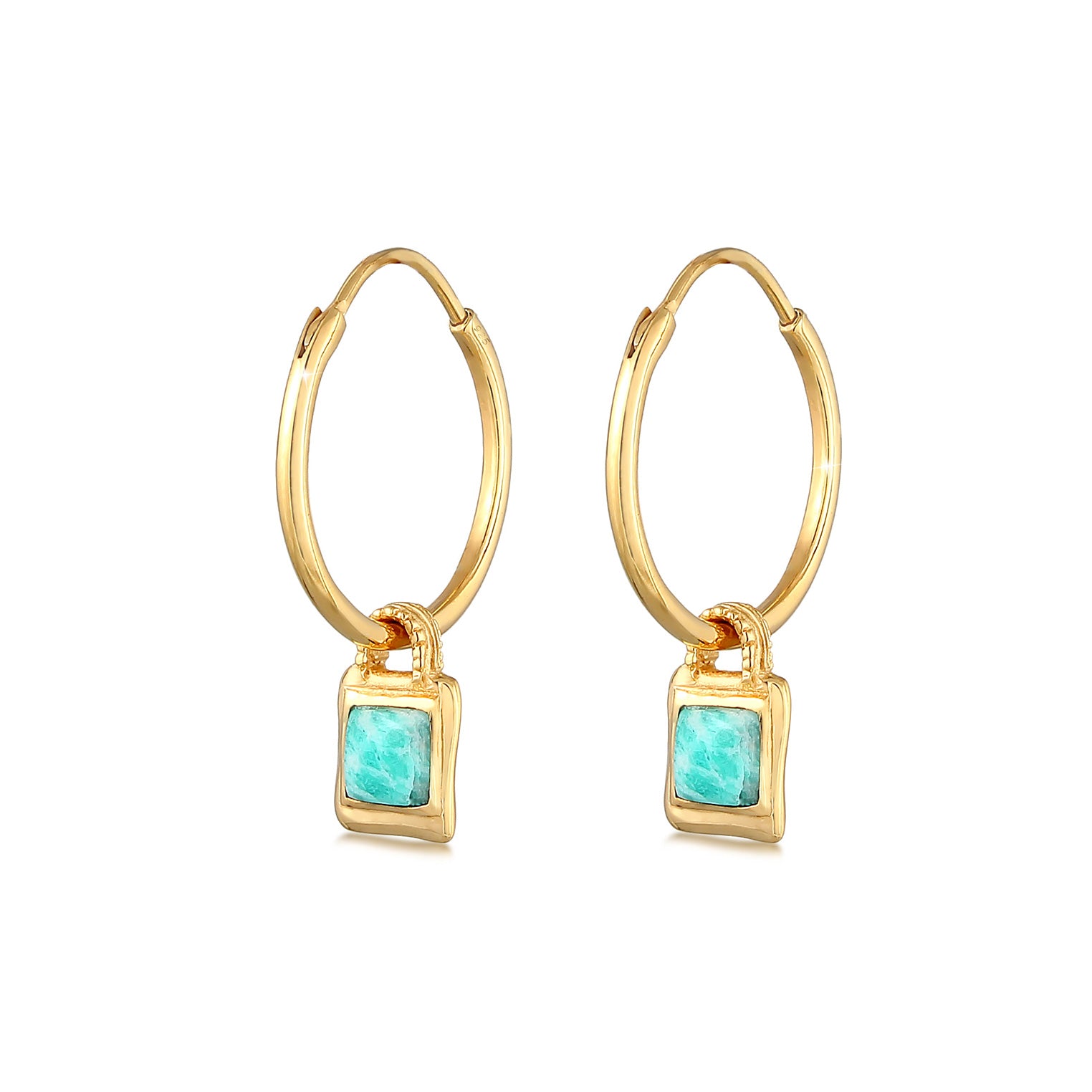 Gold - Elli PREMIUM | Creole | Amazonit ( Blau ) | 925 Sterling Silber vergoldet
