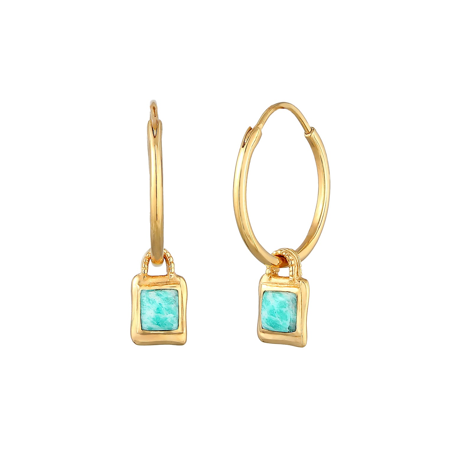 Gold - Elli PREMIUM | Creole | Amazonit ( Blau ) | 925 Sterling Silber vergoldet