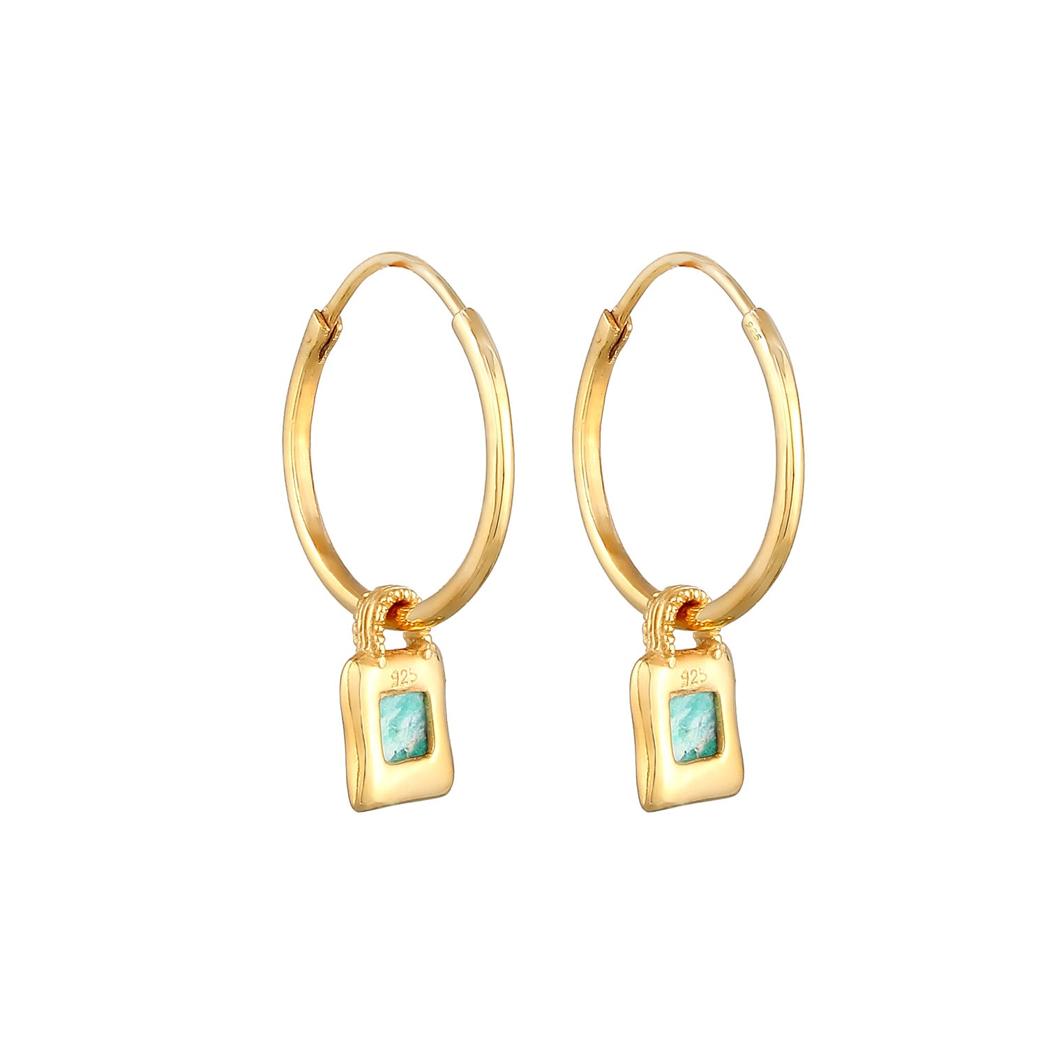 Gold - Elli PREMIUM | Creole | Amazonit ( Blau ) | 925 Sterling Silber vergoldet
