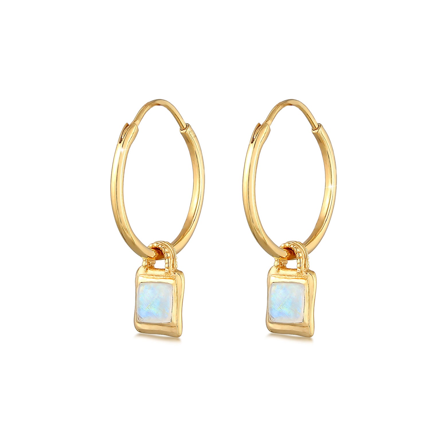 Gold - Elli PREMIUM | Creole | Mondstein ( Weiß ) | 925 Sterling Silber vergoldet