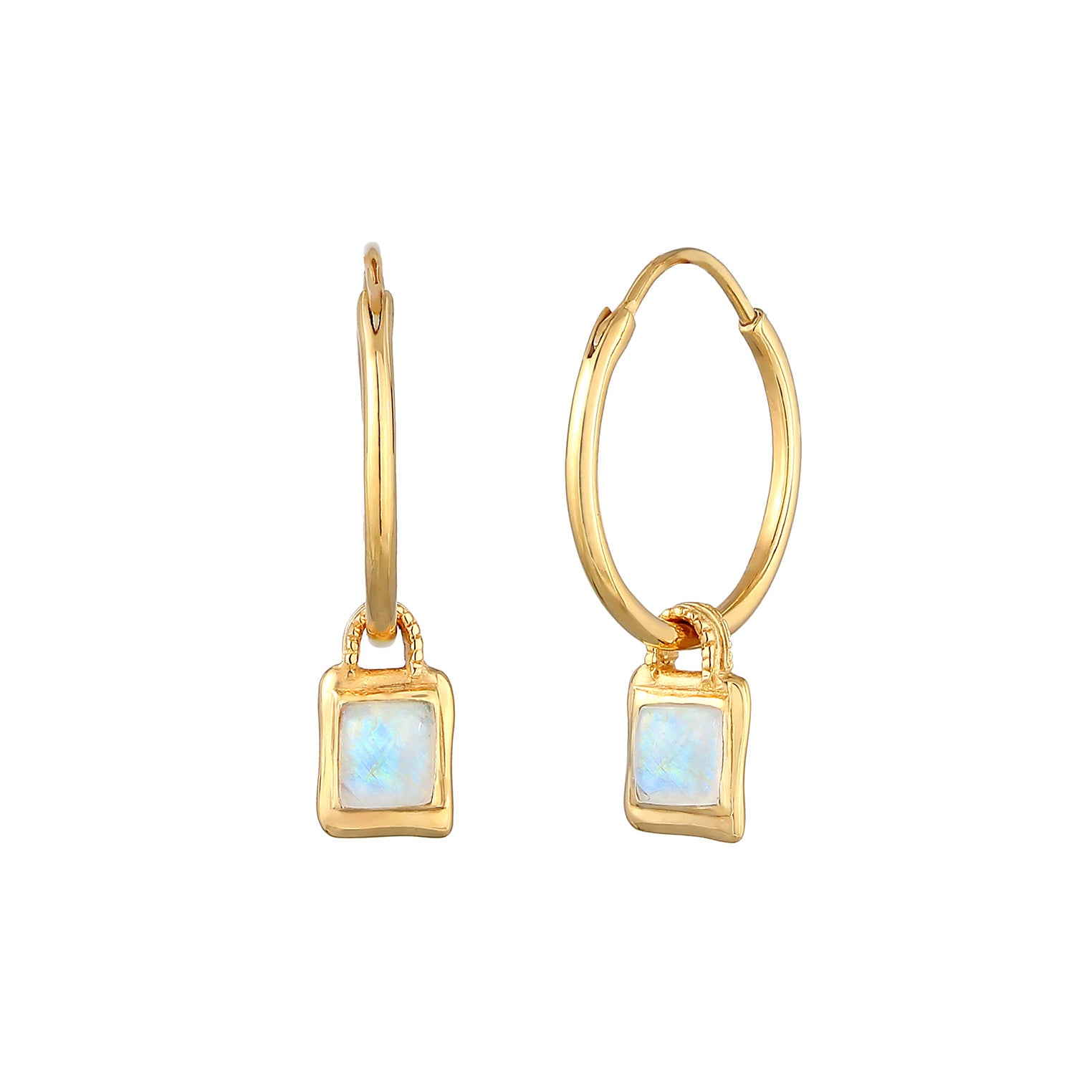 Gold - Elli PREMIUM | Creole | Mondstein ( Weiß ) | 925 Sterling Silber vergoldet