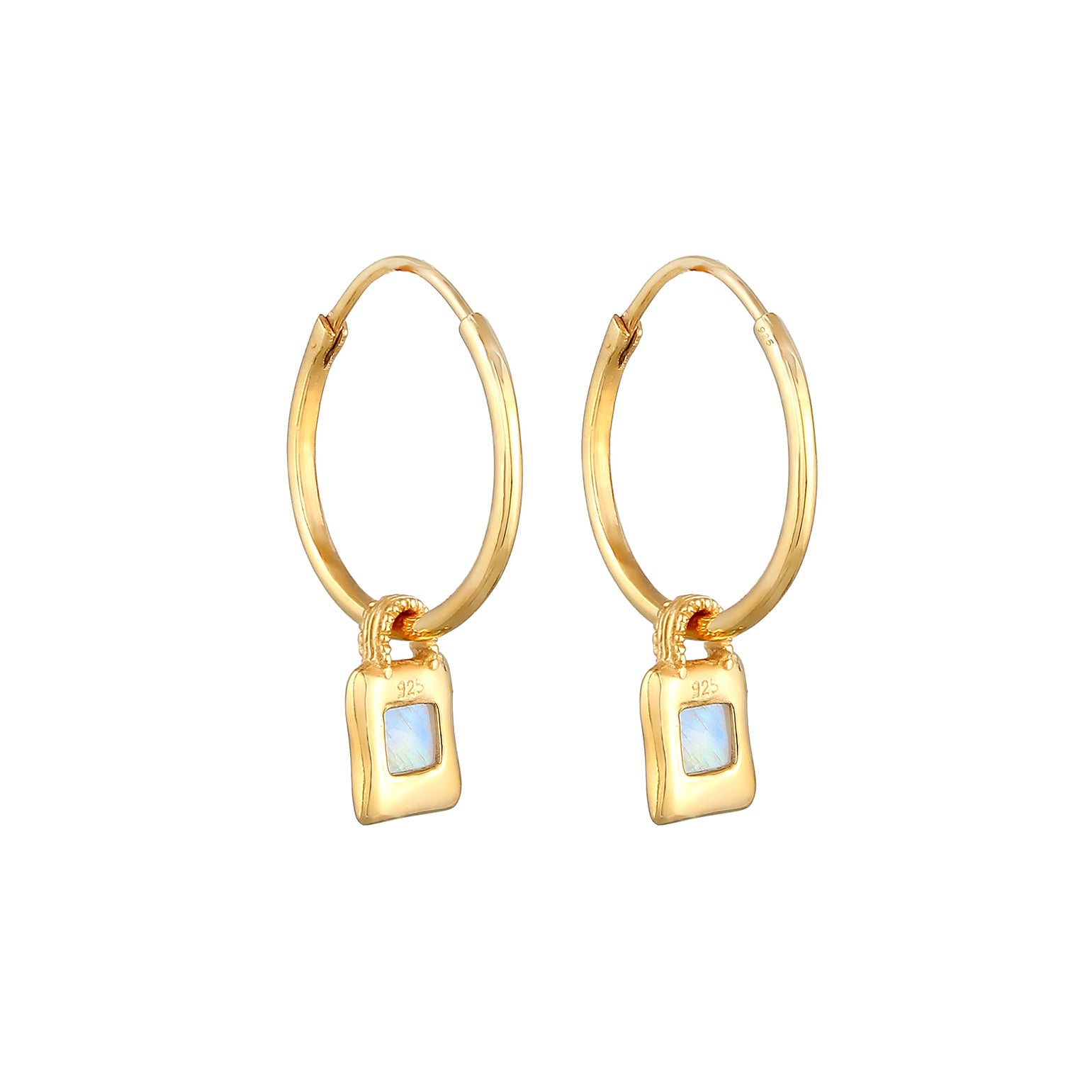 Gold - Elli PREMIUM | Creole | Mondstein ( Weiß ) | 925 Sterling Silber vergoldet