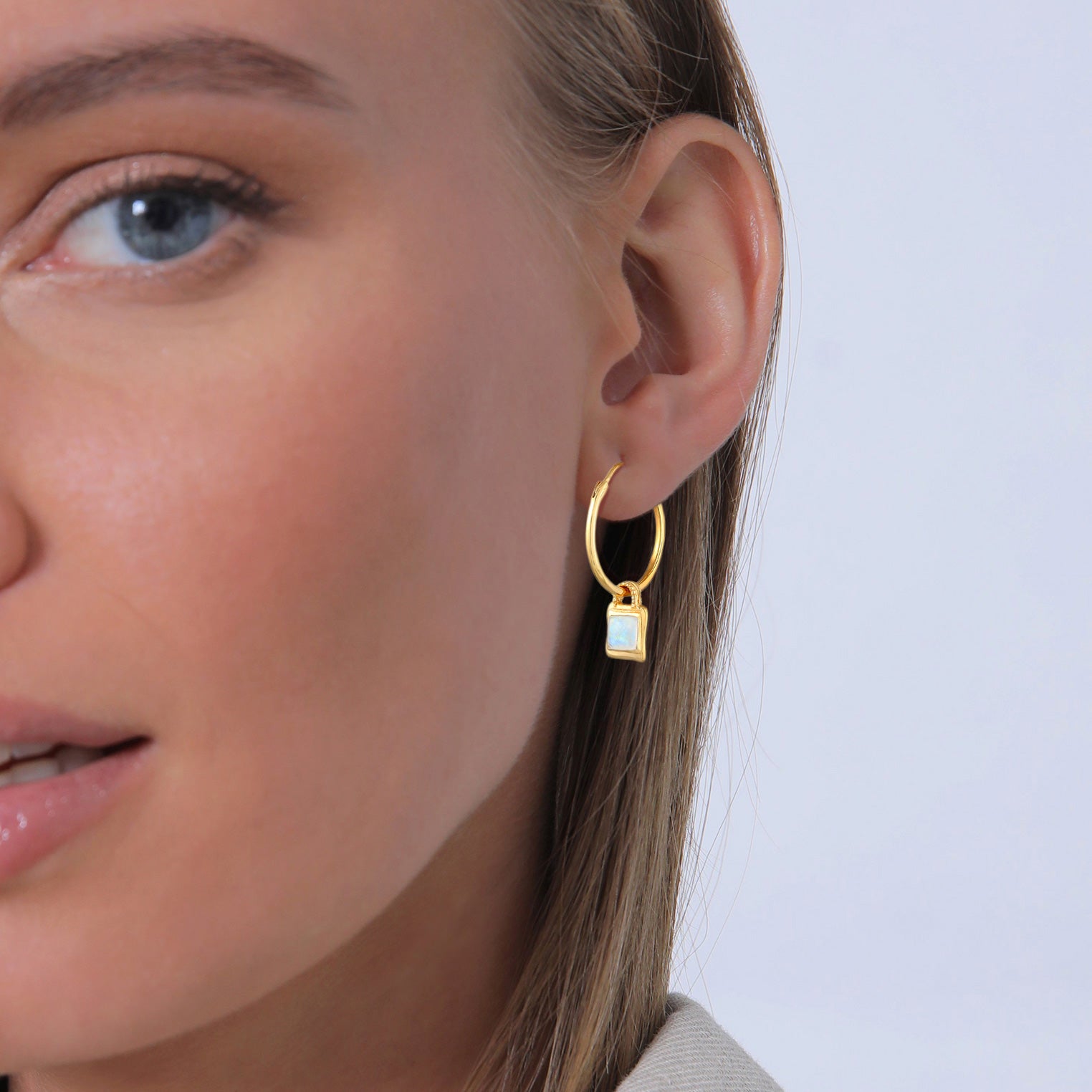 Gold - Elli PREMIUM | Creole | Mondstein ( Weiß ) | 925 Sterling Silber vergoldet