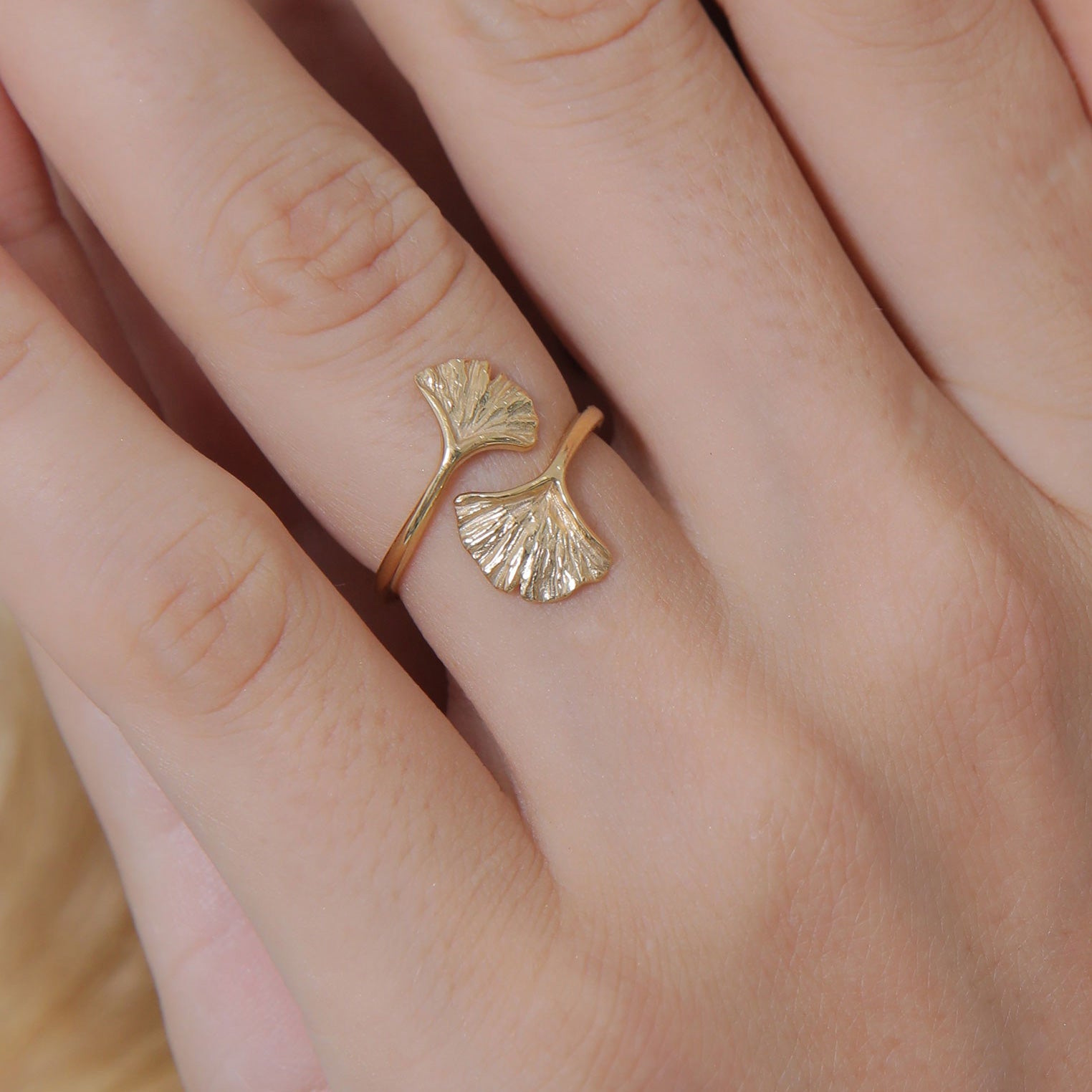 Gold - Elli | Ring Ginkgo | 925 Sterling Silber vergoldet