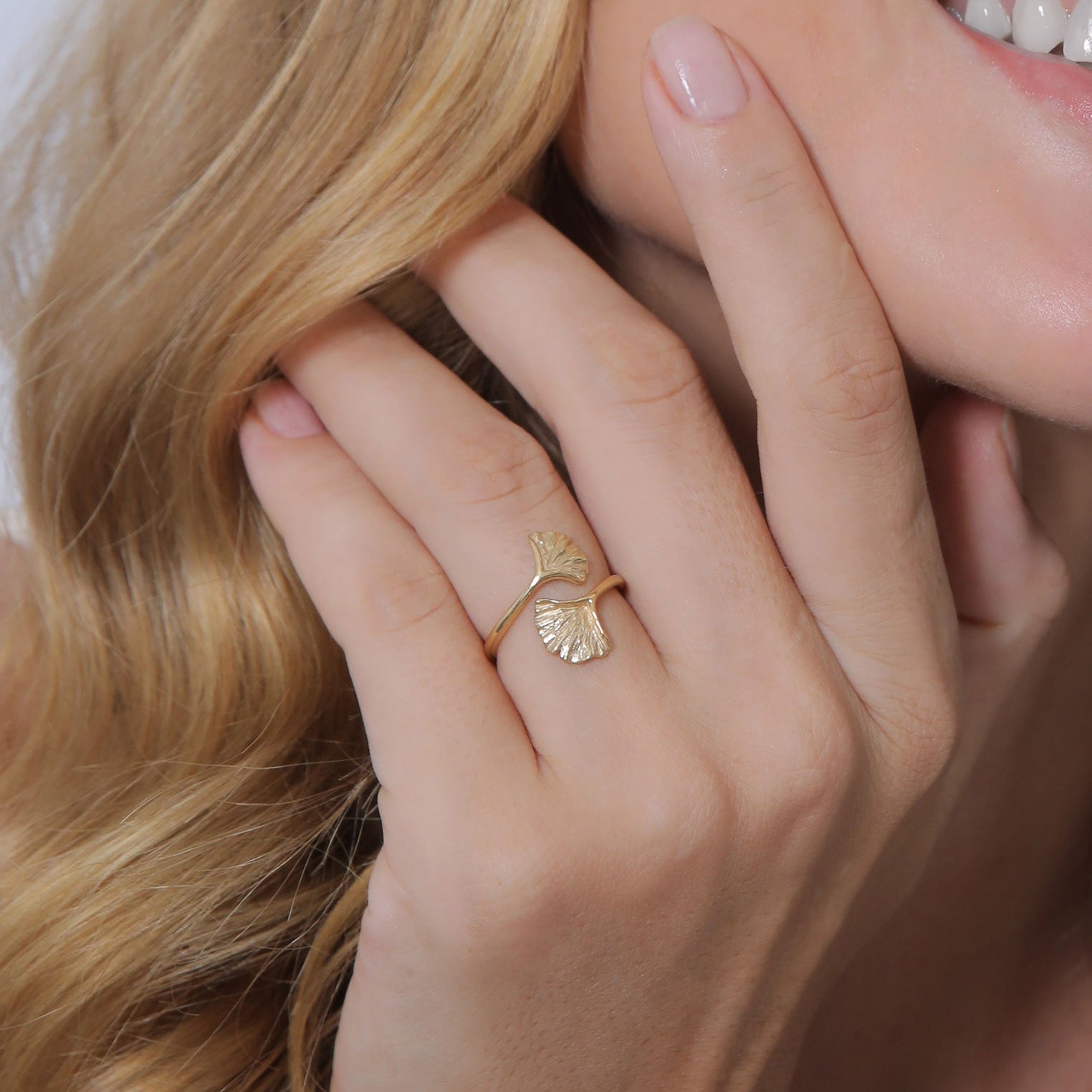 Gold - Elli | Ring Ginkgo | 925 Sterling Silber vergoldet