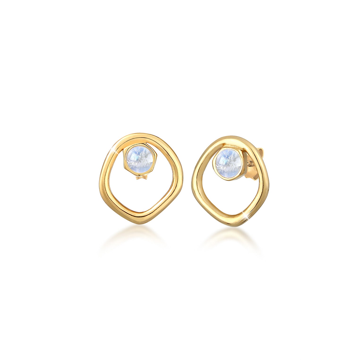Gold - Elli PREMIUM | Ohrstecker Kreis | Mondstein ( Weiß ) | 925 Sterling Silber vergoldet
