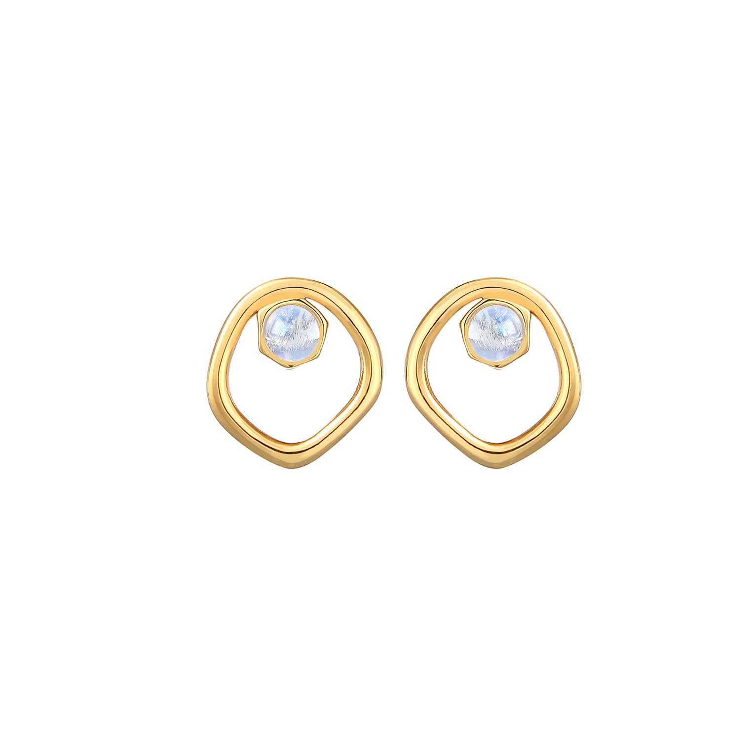 Gold - Elli PREMIUM | Ohrstecker Kreis | Mondstein ( Weiß ) | 925 Sterling Silber vergoldet