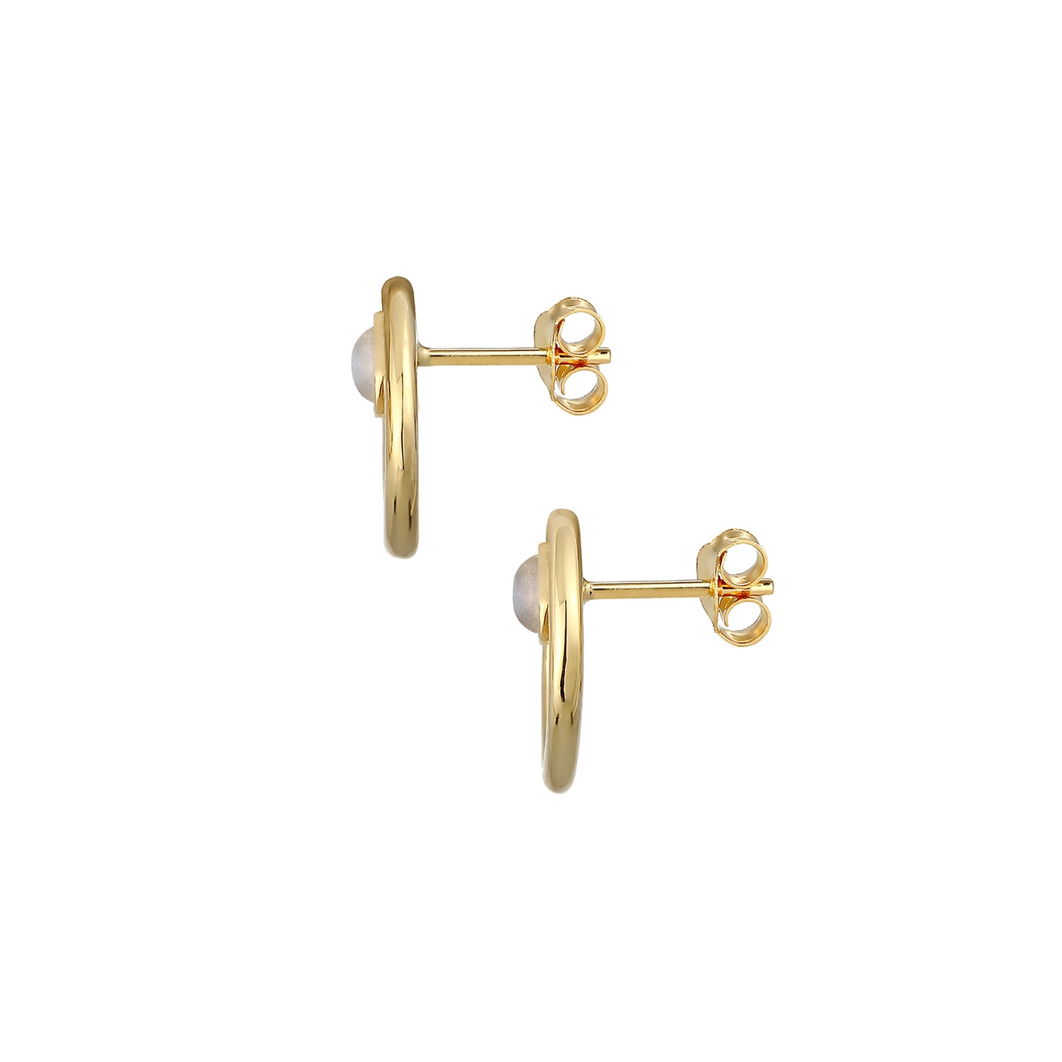 Gold - Elli PREMIUM | Ohrstecker Kreis | Mondstein ( Weiß ) | 925 Sterling Silber vergoldet