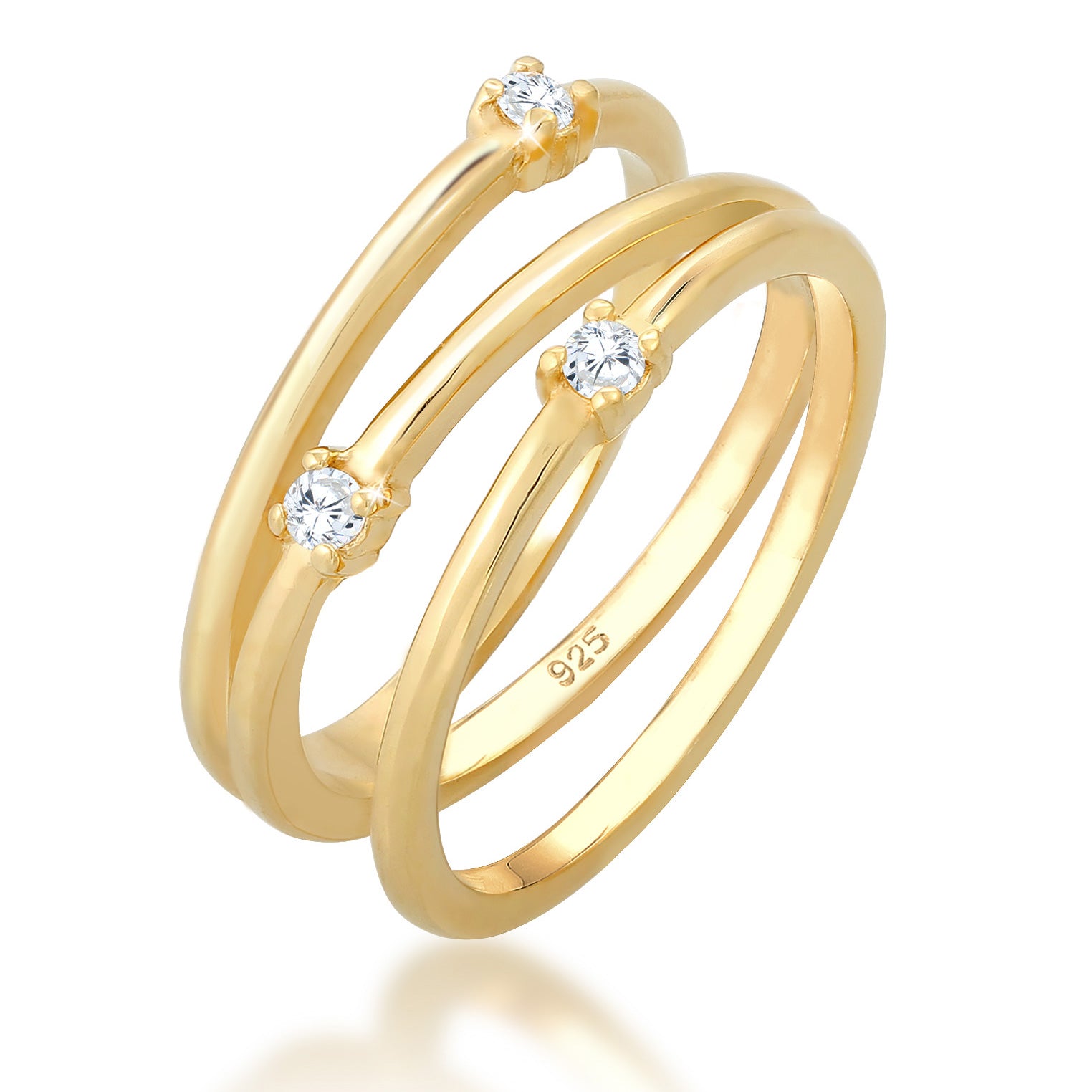 Gold - Elli | Ring Spirale | Zirkonia ( Weiß ) | 925 Sterling Silber vergoldet