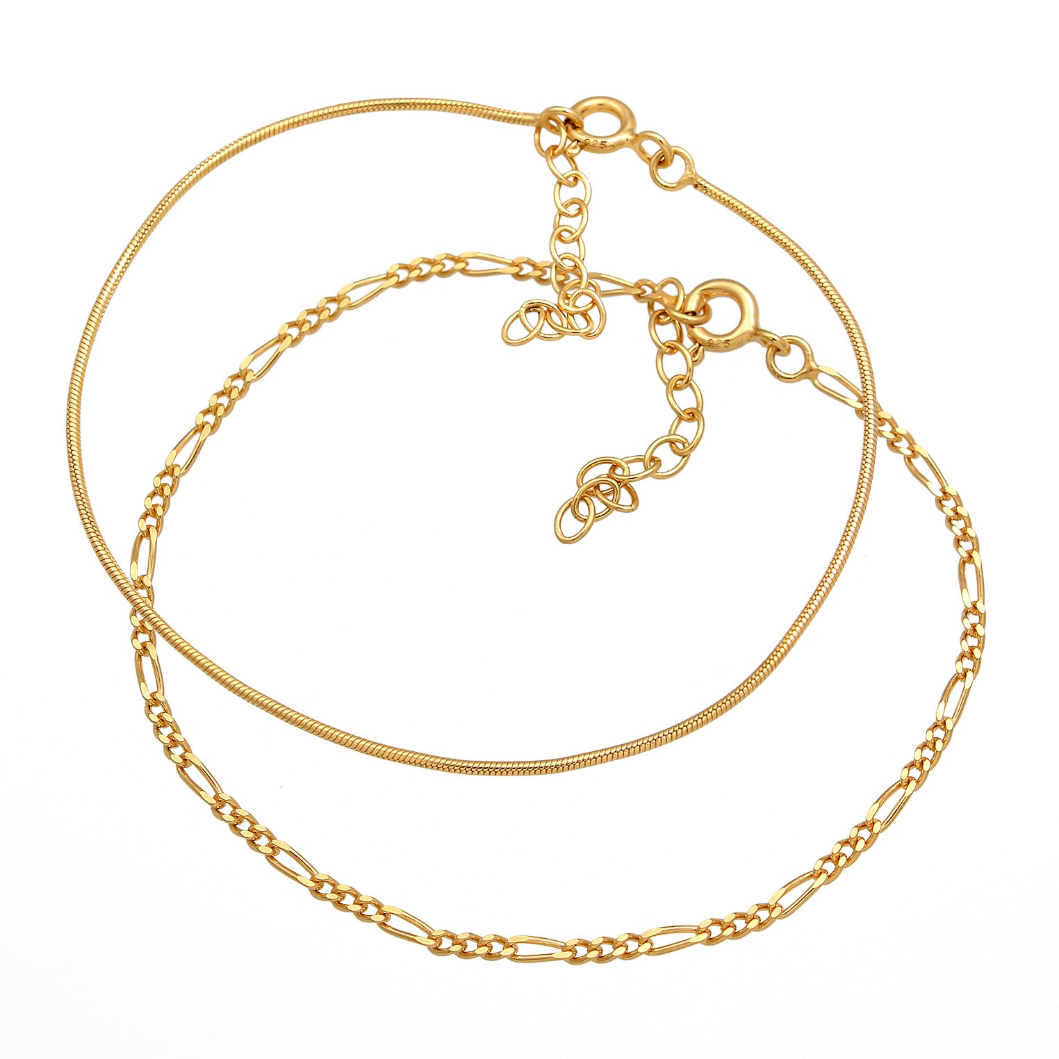 Gold - Elli | Schlangen-Armbandset | 925 Sterling Silber vergoldet