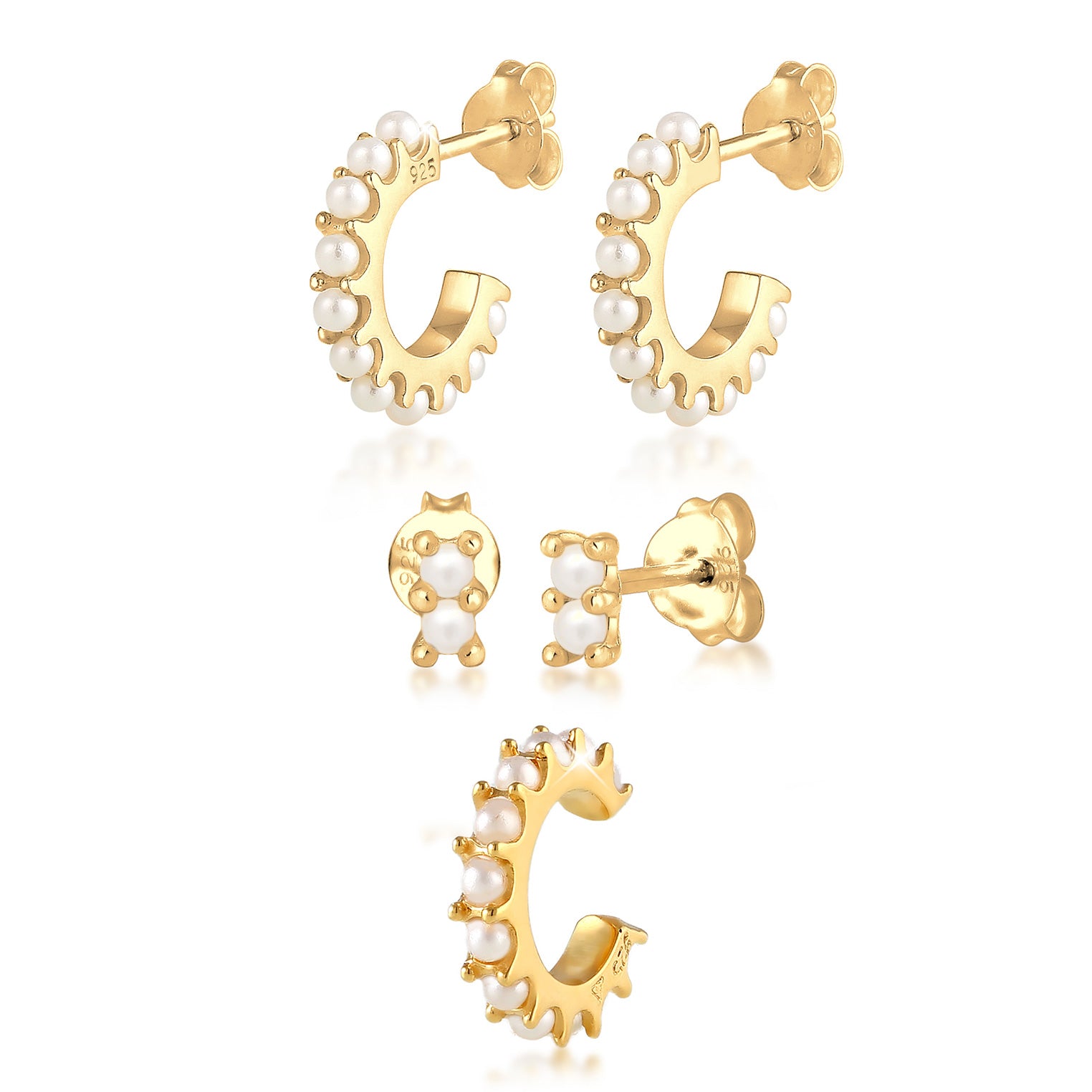 Gold - Elli | Ohrringset | Perle | 925 Sterling Silber vergoldet