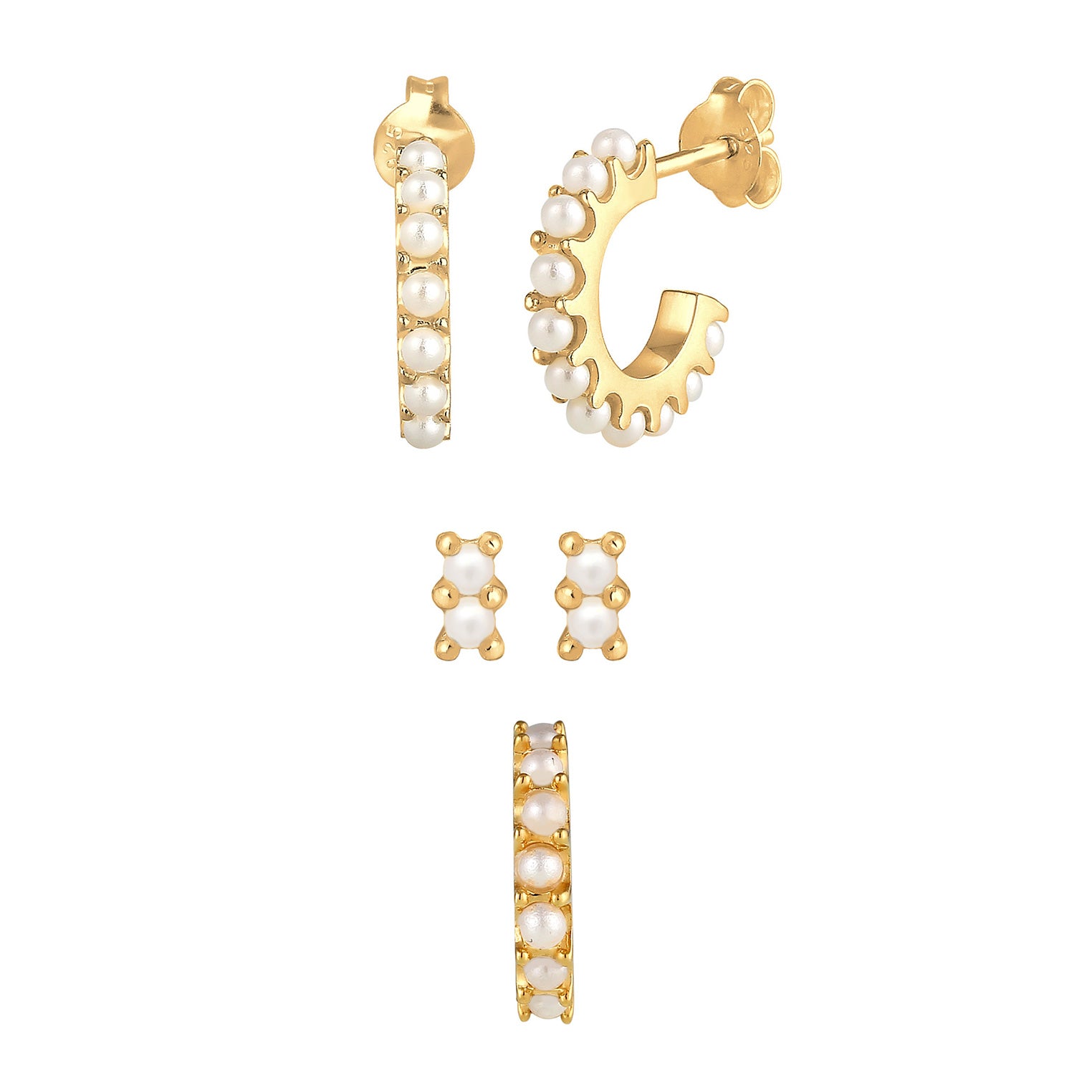 Gold - Elli | Ohrringset | Perle | 925 Sterling Silber vergoldet