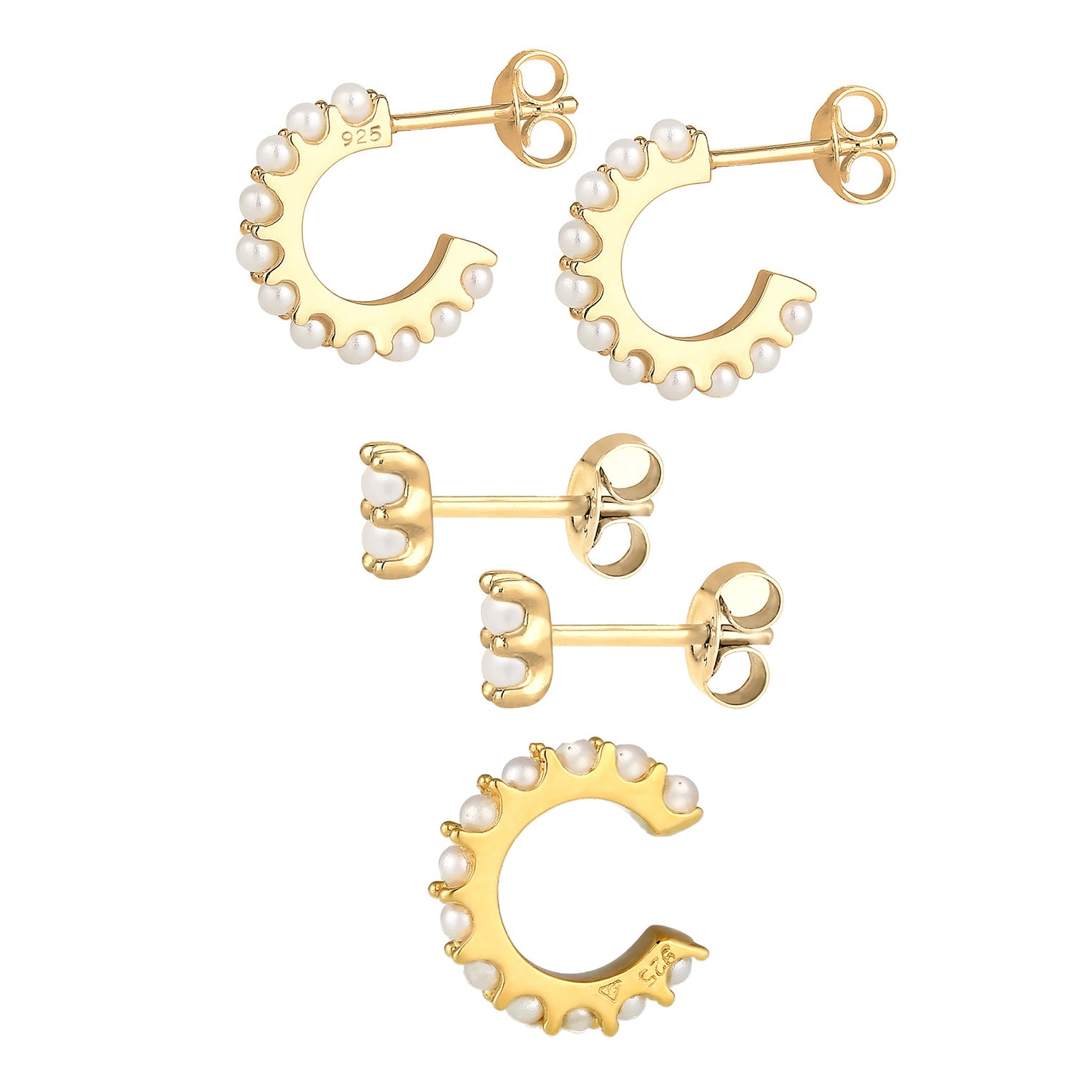 Gold - Elli | Ohrringset | Perle | 925 Sterling Silber vergoldet
