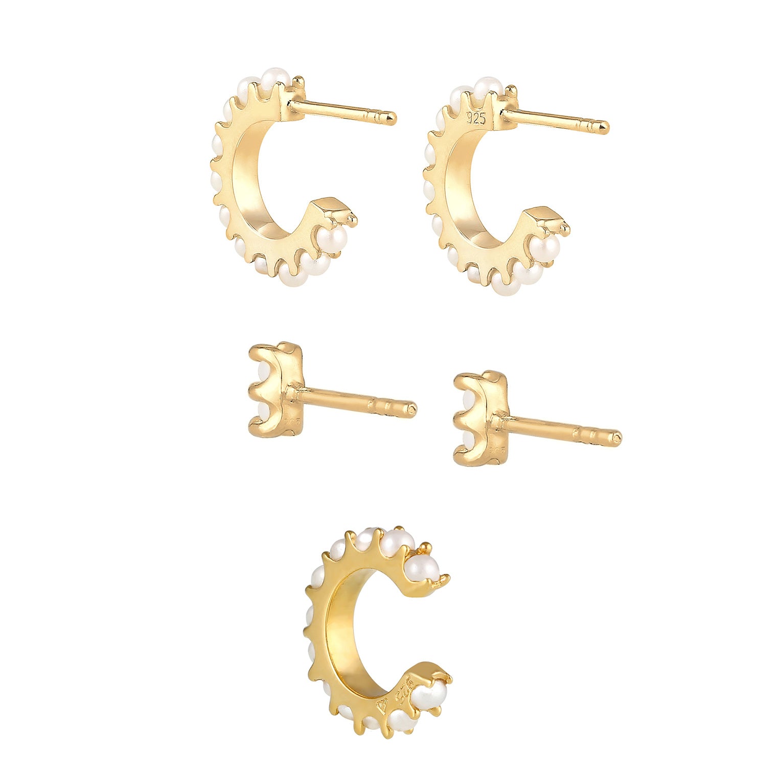 Gold - Elli | Ohrringset | Perle | 925 Sterling Silber vergoldet