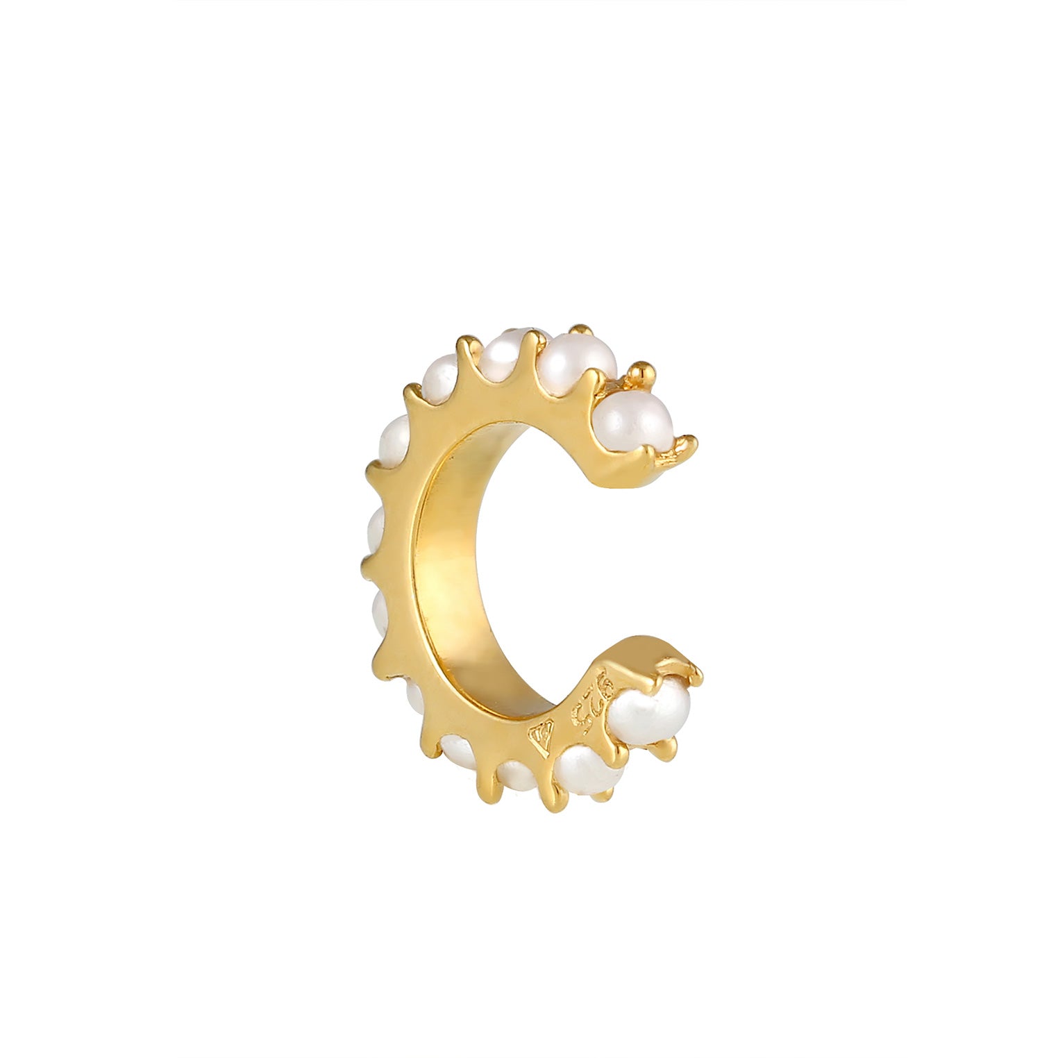 Gold - Elli | Singel Earcuff | Perle | 925 Silber vergoldet