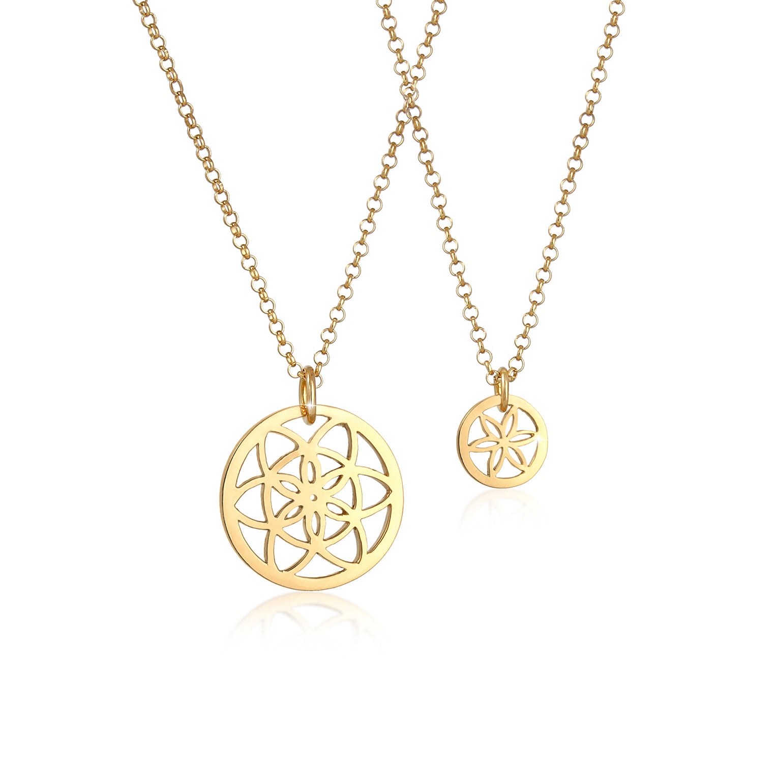 Gold - Elli | Mutter-Kind-Kettenset Lebensblume | 925 Sterling Silber vergoldet