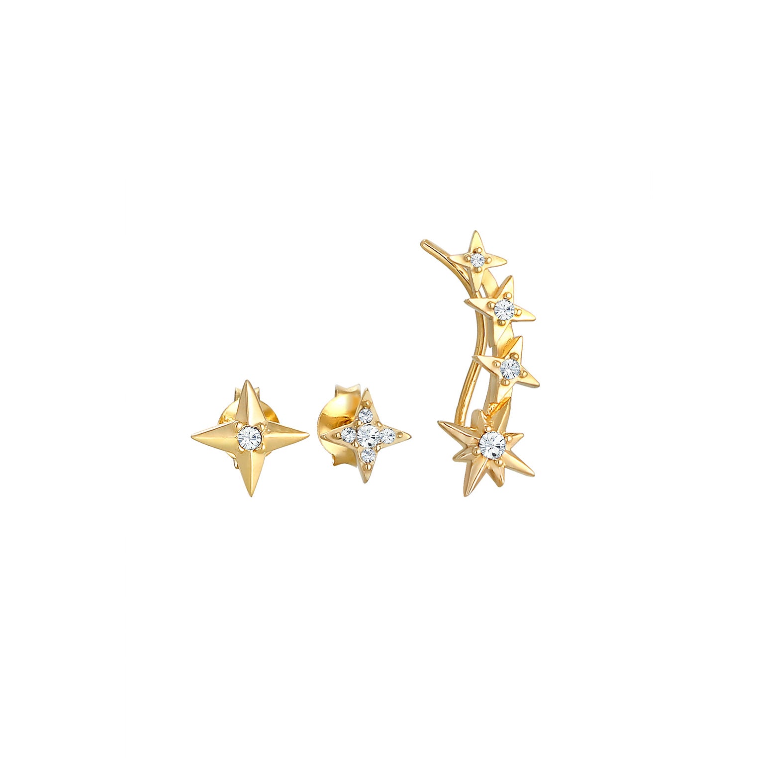 Gold - Elli | Ohrringset Astro | Kristall ( Weiß ) | 925 Sterling Silber vergoldet