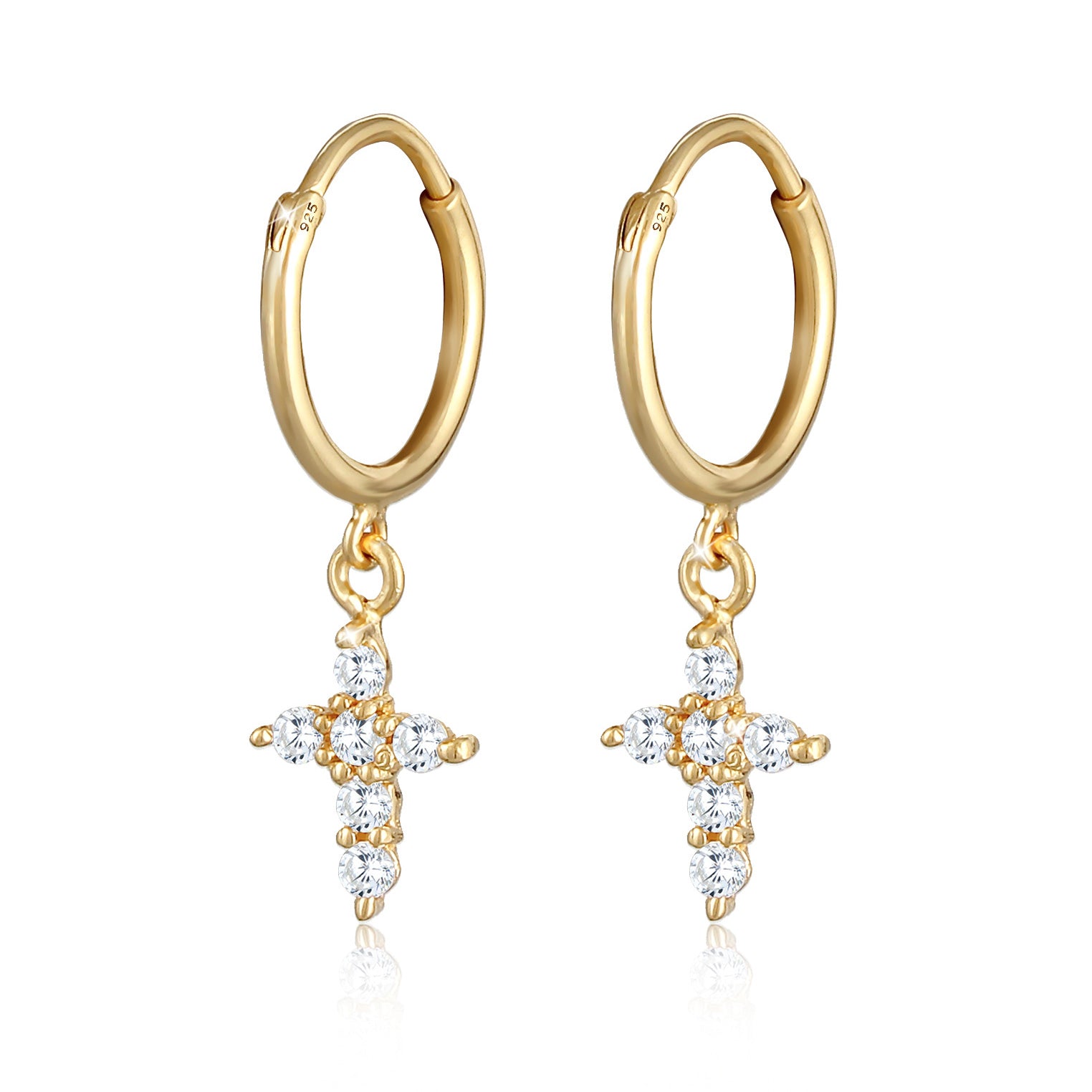 Gold - Elli | Creole | Zirkonia ( Weiß ) | 925 Sterling Silber vergoldet
