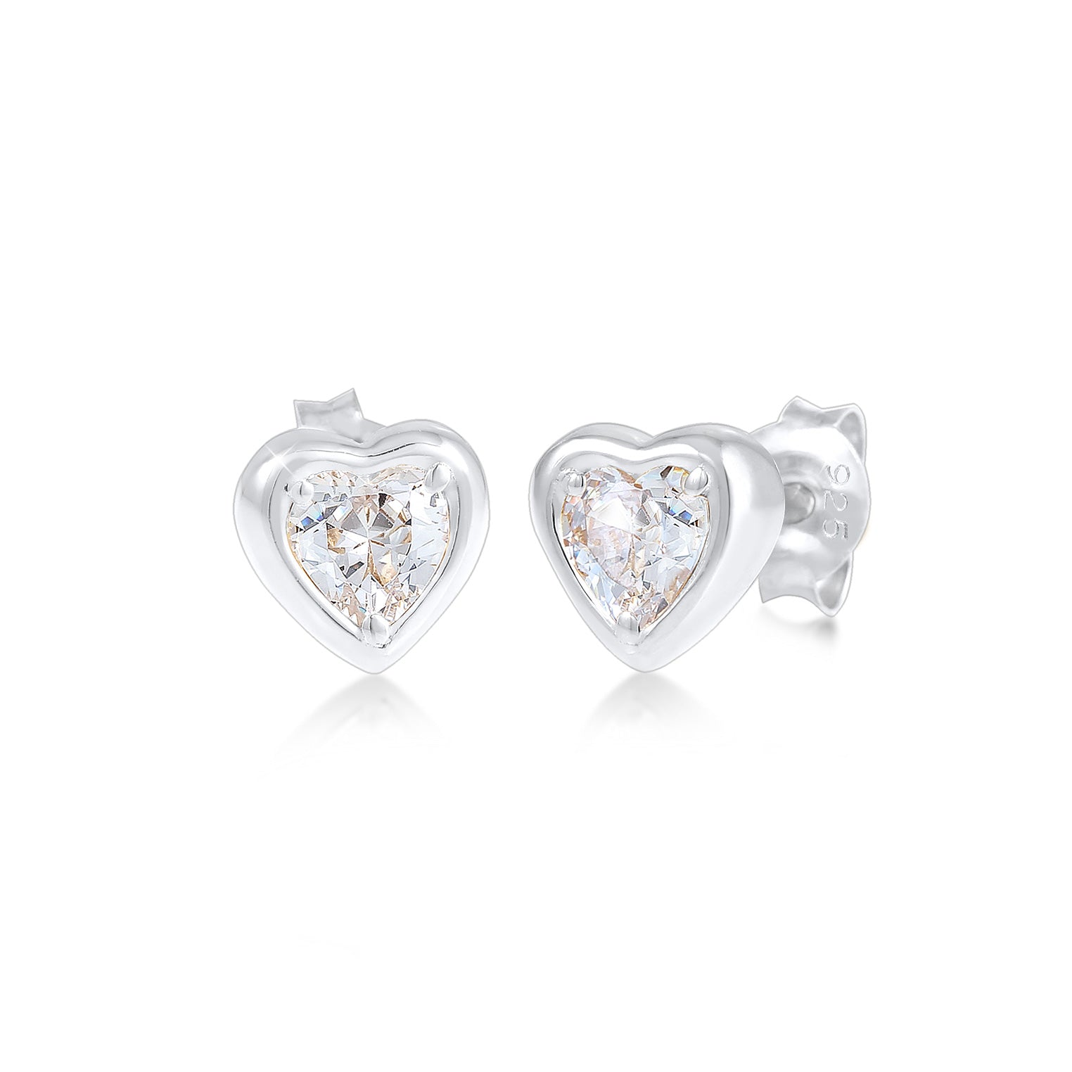 Silber - Elli | Ohrstecker Herz | Zirkonia ( Weiß ) | 925er Sterling Silber