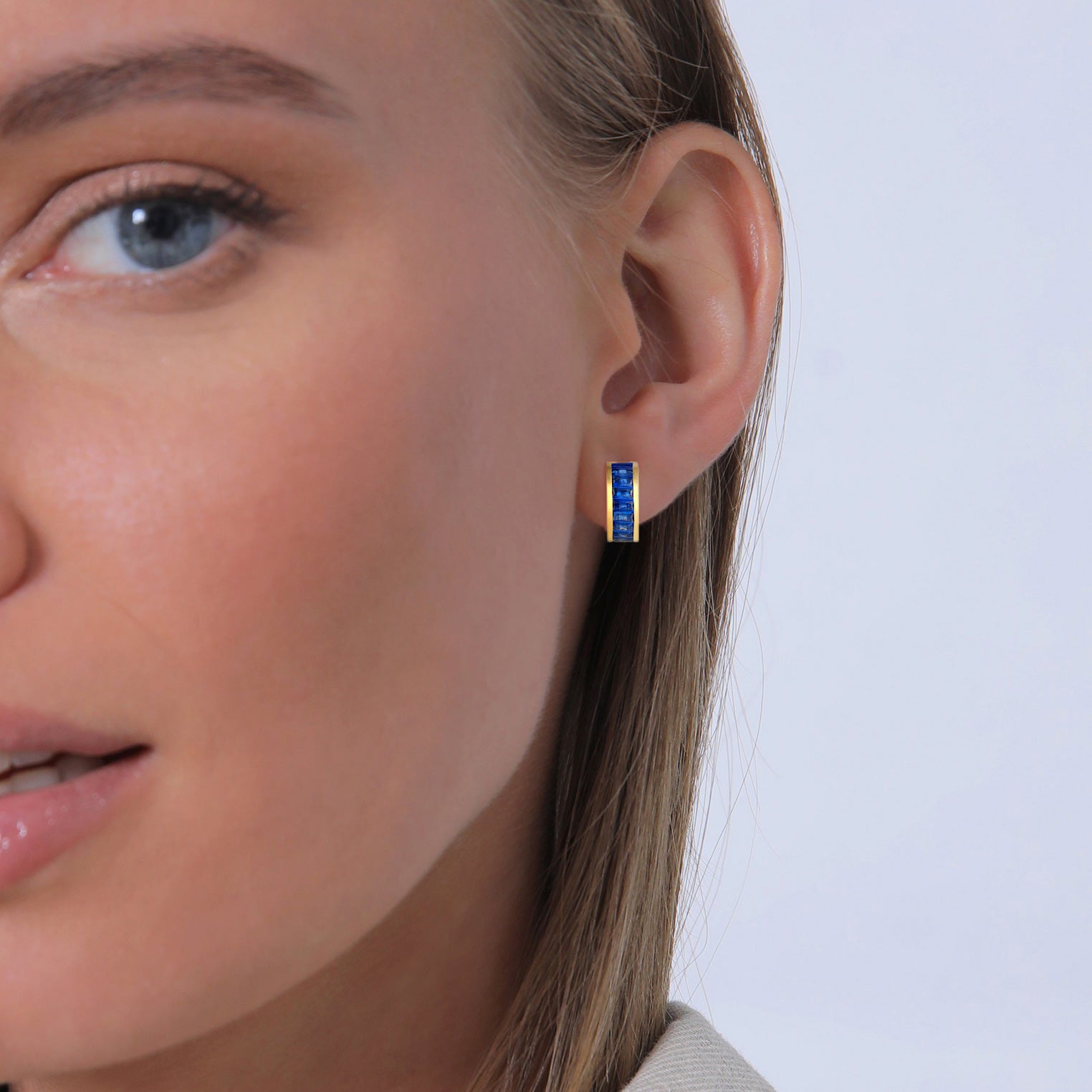 Blau - Elli PREMIUM | Creole | Saphir ( Blau ) | 925 Sterling Silber vergoldet