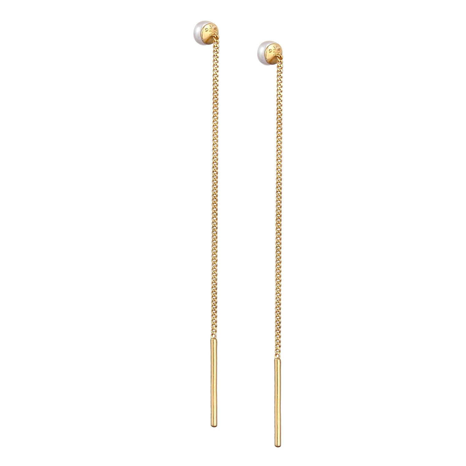 Gold - Elli | Ohrhänger Ear Chain | Süßwasserperle | 925 Sterling Silber vergoldet