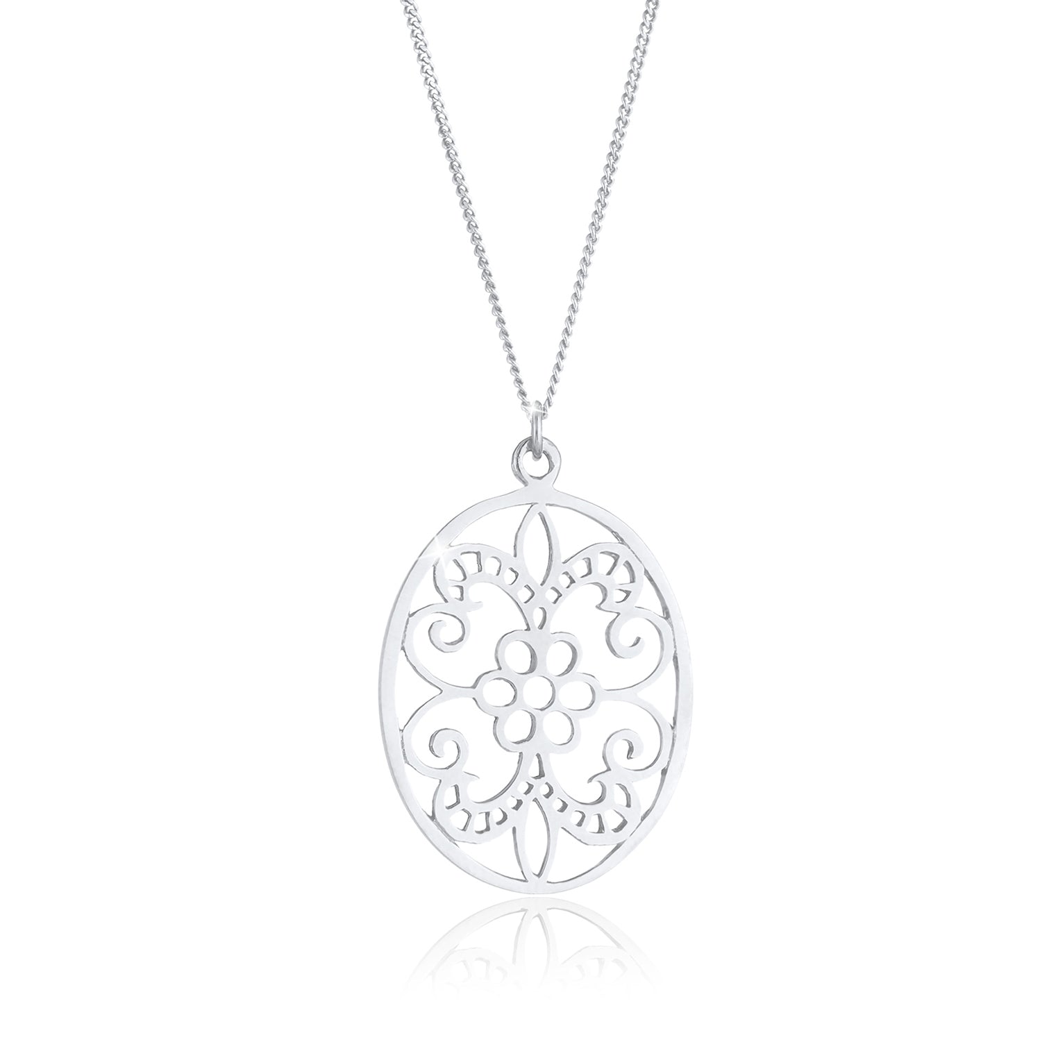 Silber - Elli | Lange Halskette Blume | 925er Sterling Silber