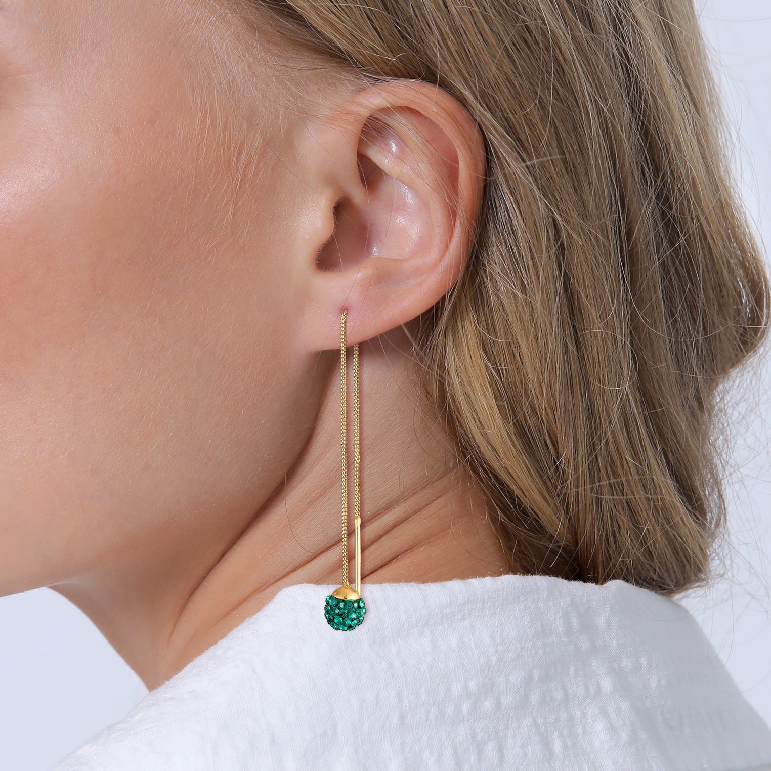 Grün - Elli | Ohrhänger Ear Chain | Kristall ( Grün ) | 925 Sterling Silber vergoldet