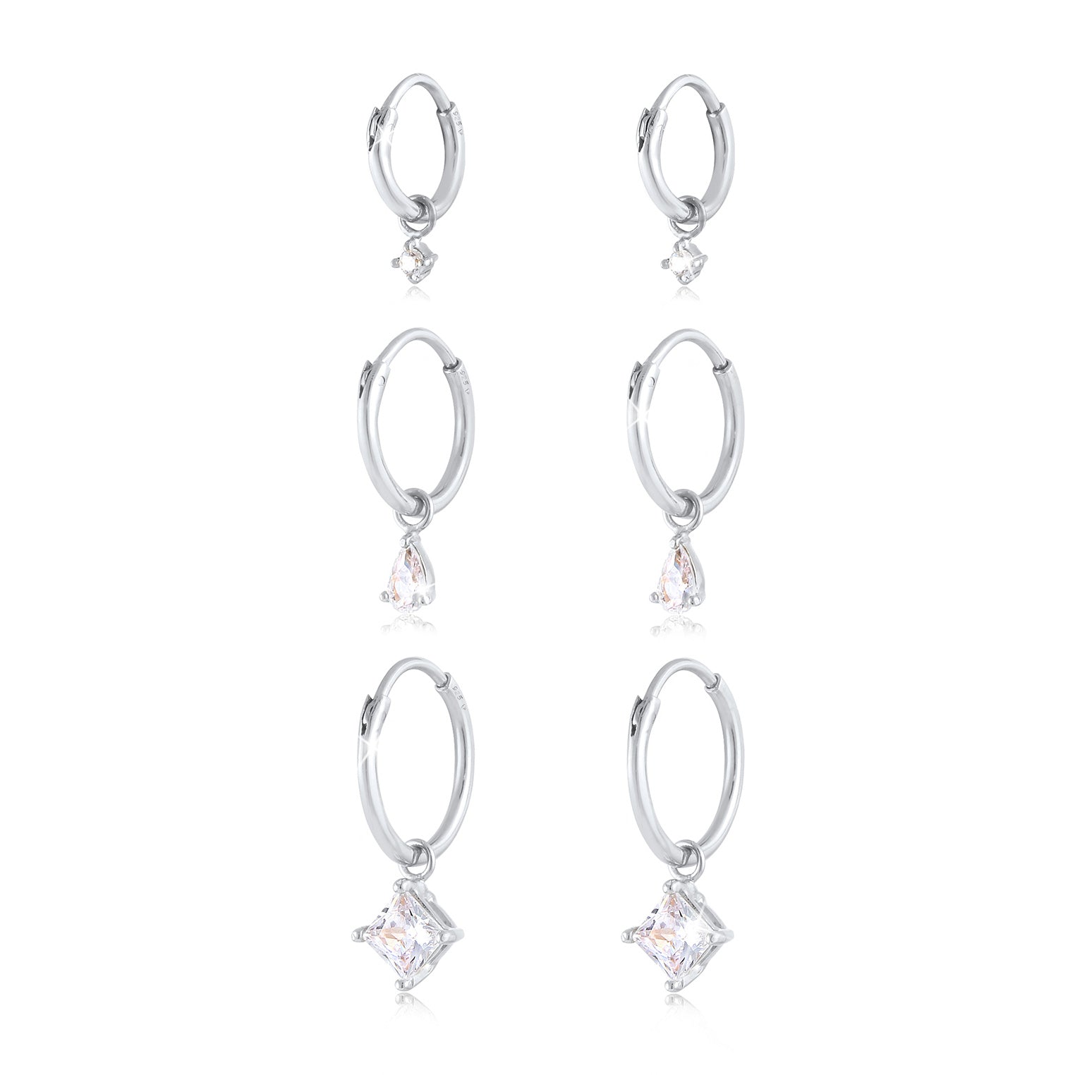 Silber - Elli | Ohrringset | Zirkonia ( Weiß ) | 925er Sterling Silber