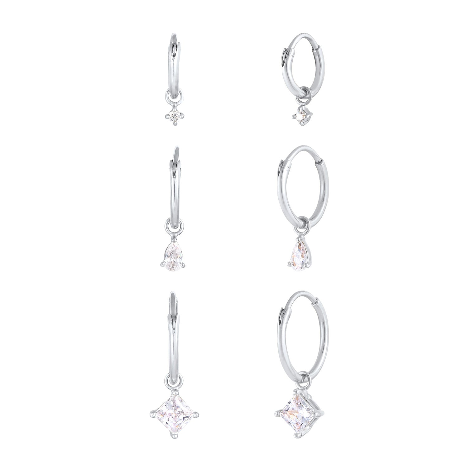 Silber - Elli | Ohrringset | Zirkonia ( Weiß ) | 925er Sterling Silber