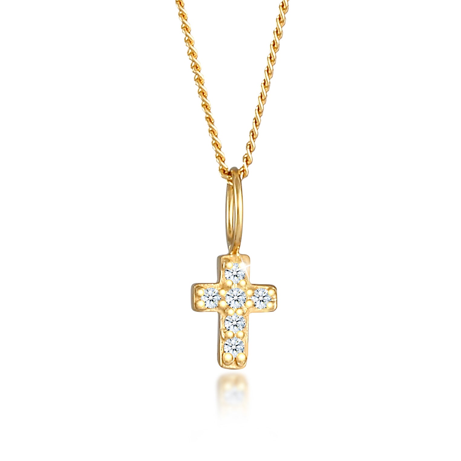 Gold - Elli DIAMONDS | Halskette Kreuz | Diamant (Weiß, 0,03 ct) | 585 Gelbgold