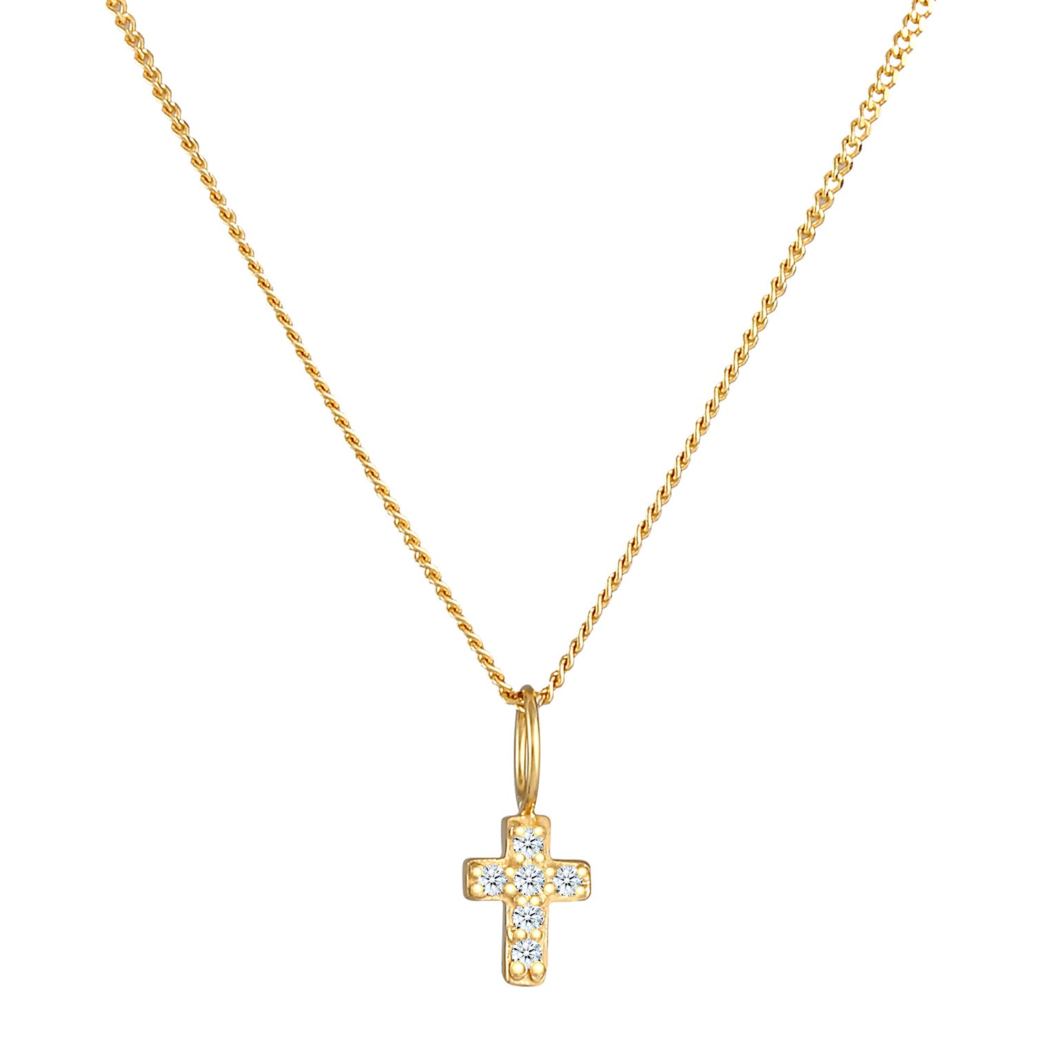 Gold - Elli DIAMONDS | Halskette Kreuz | Diamant (Weiß, 0,03 ct) | 585 Gelbgold