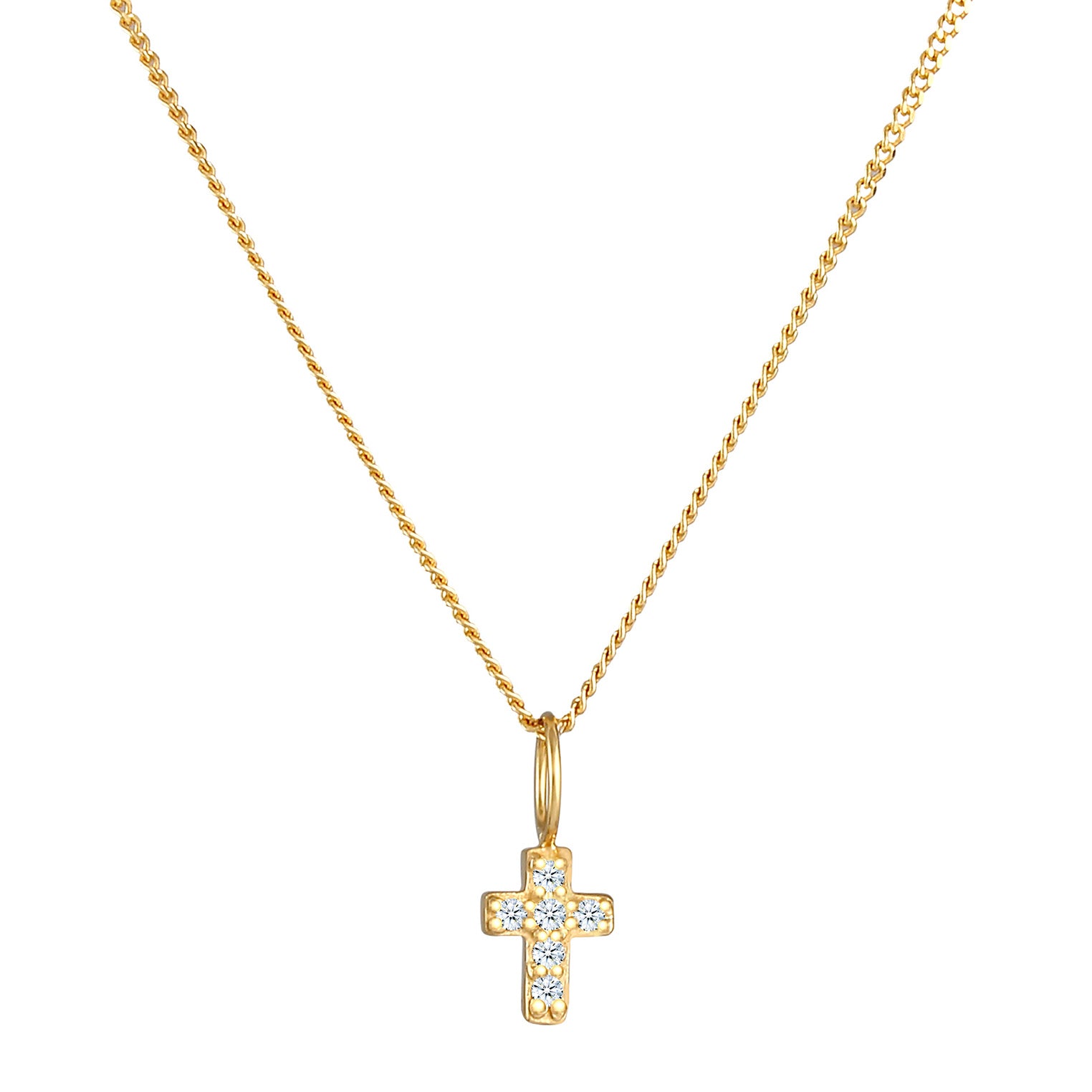 Gold - Elli DIAMONDS | Halskette Kreuz | Diamant ( Weiß, 0,03 ct ) | 585 Gelbgold