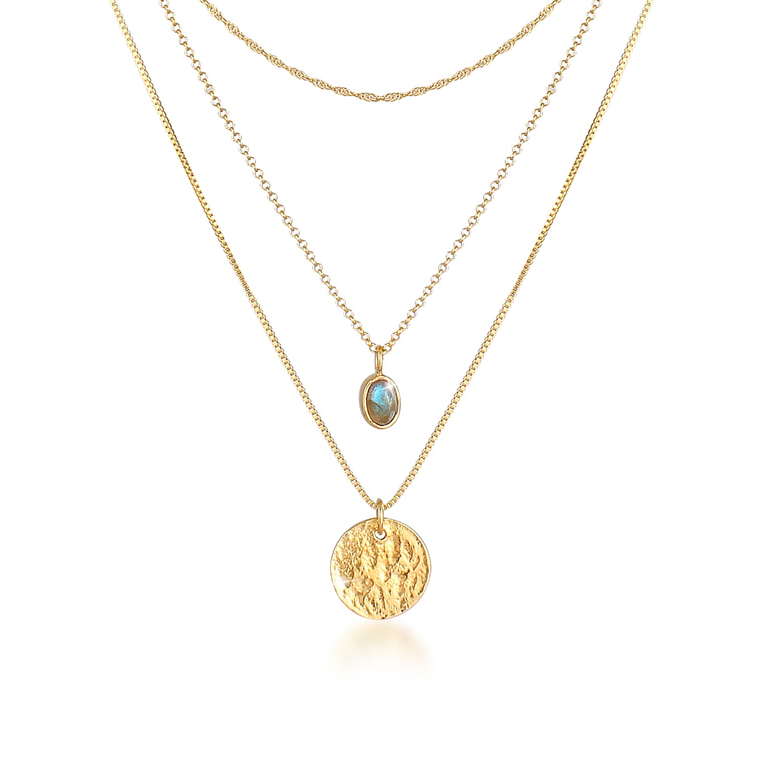 Gold - Elli PREMIUM | Layer-Halskette | Labradorit (Grau) | 925 Sterling Silber vergoldet