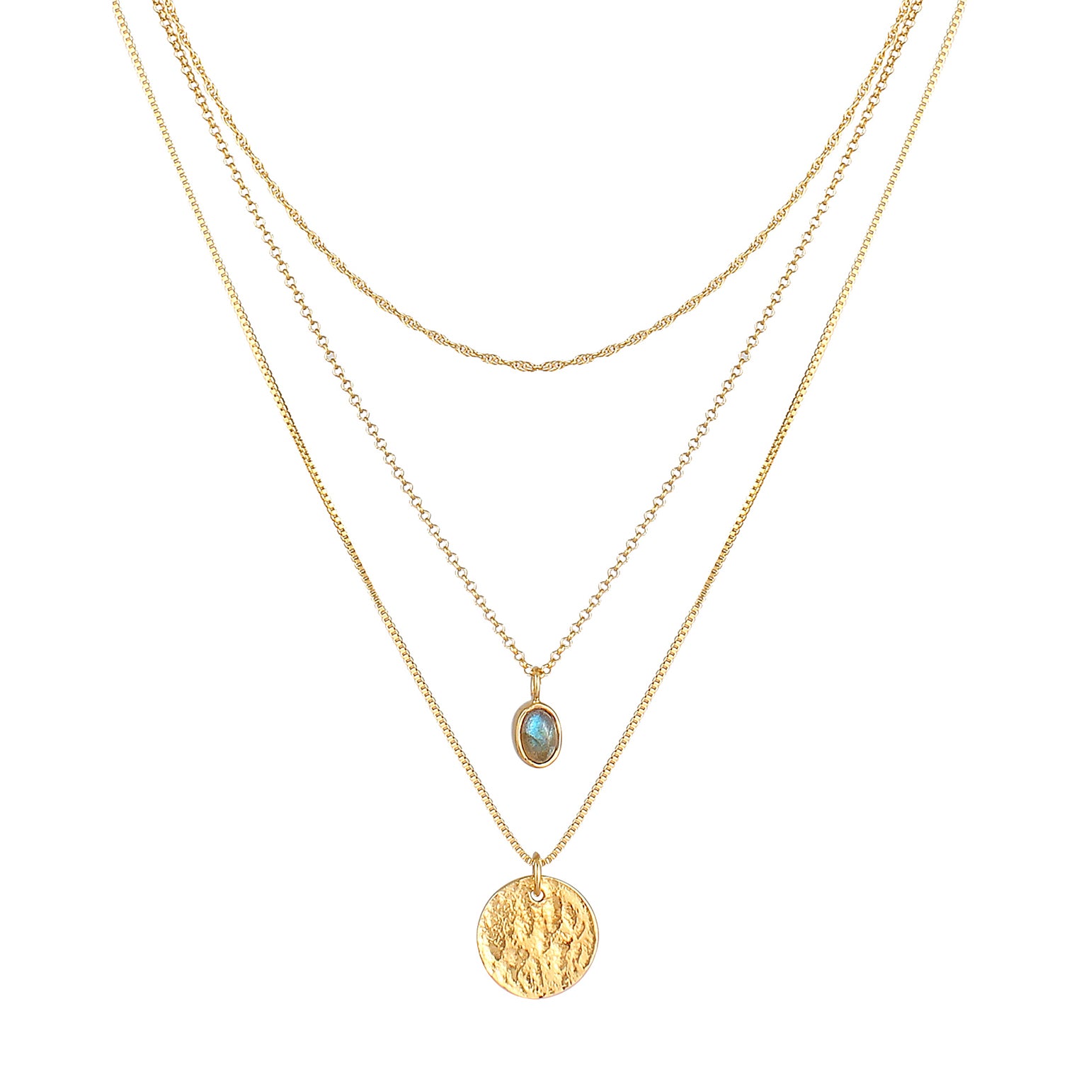 Gold - Elli PREMIUM | Layer-Halskette | Labradorit (Grau) | 925 Sterling Silber vergoldet