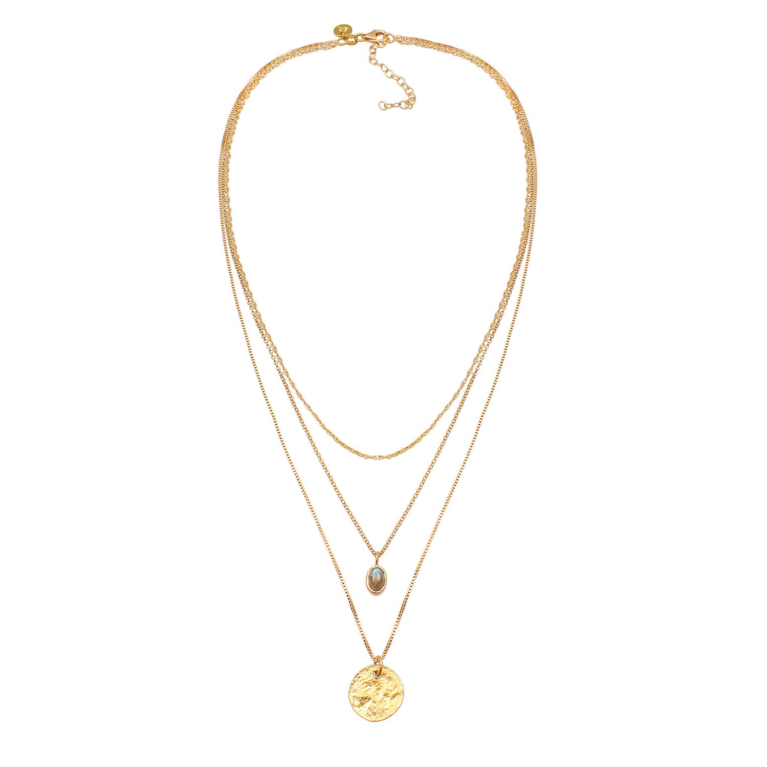 Gold - Elli PREMIUM | Layer-Halskette | Labradorit (Grau) | 925 Sterling Silber vergoldet