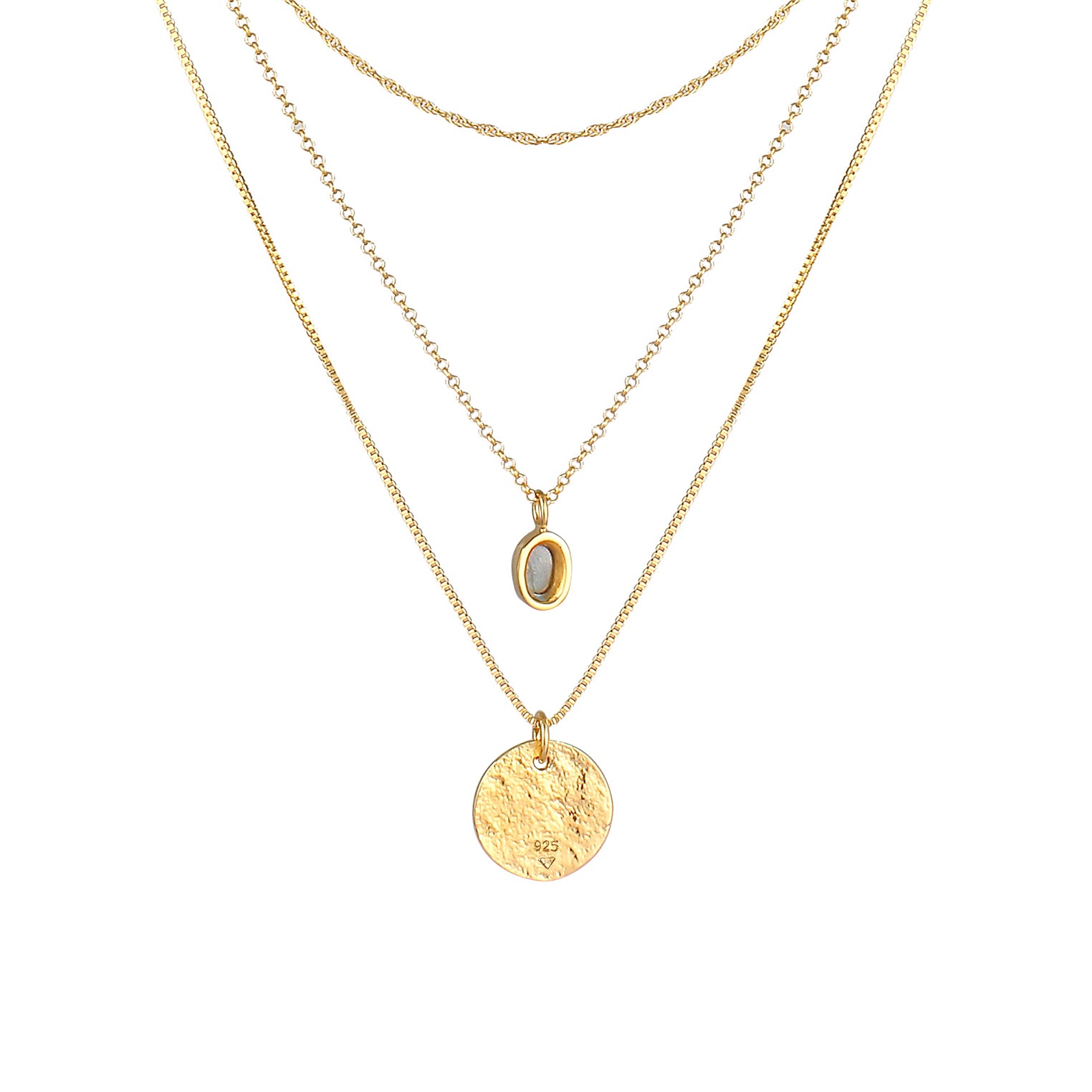 Gold - Elli PREMIUM | Layer-Halskette | Labradorit ( Grau ) | 925 Sterling Silber vergoldet