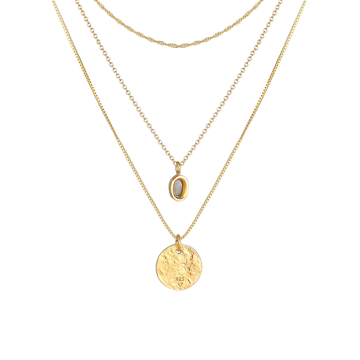 Gold - Elli PREMIUM | Layer-Halskette | Labradorit (Grau) | 925 Sterling Silber vergoldet