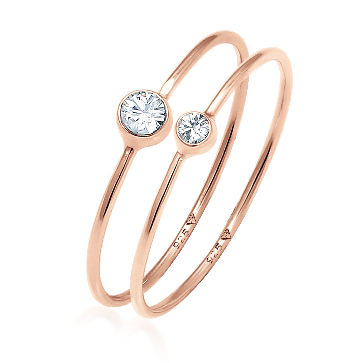 Roségold - Elli | Solitär-Ring | Kristall ( Weiß ) | 925 Sterling Silber Rosegold
