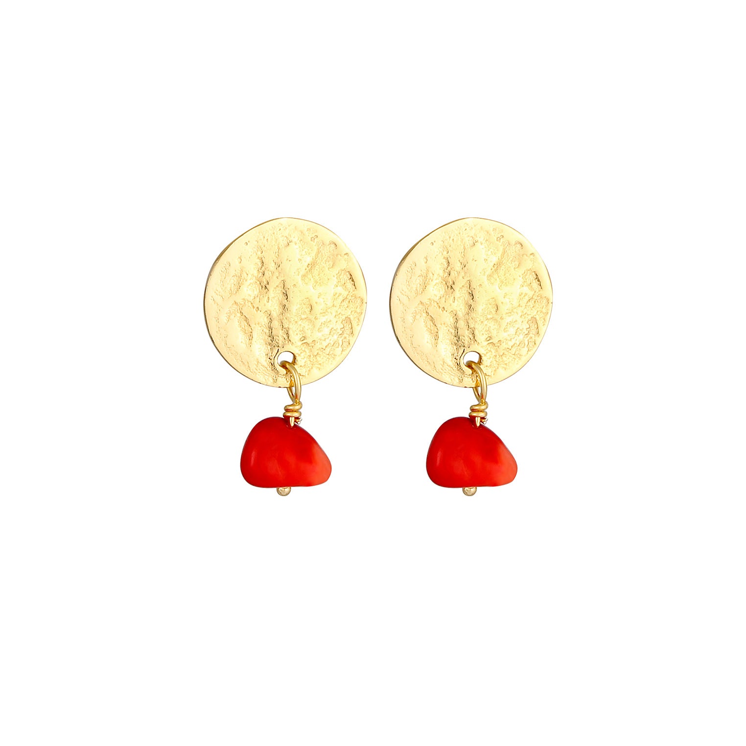 Gold - Elli | Ohrhänger Plättchen | Koralle (Rot) | 925 Sterling Silber vergoldet