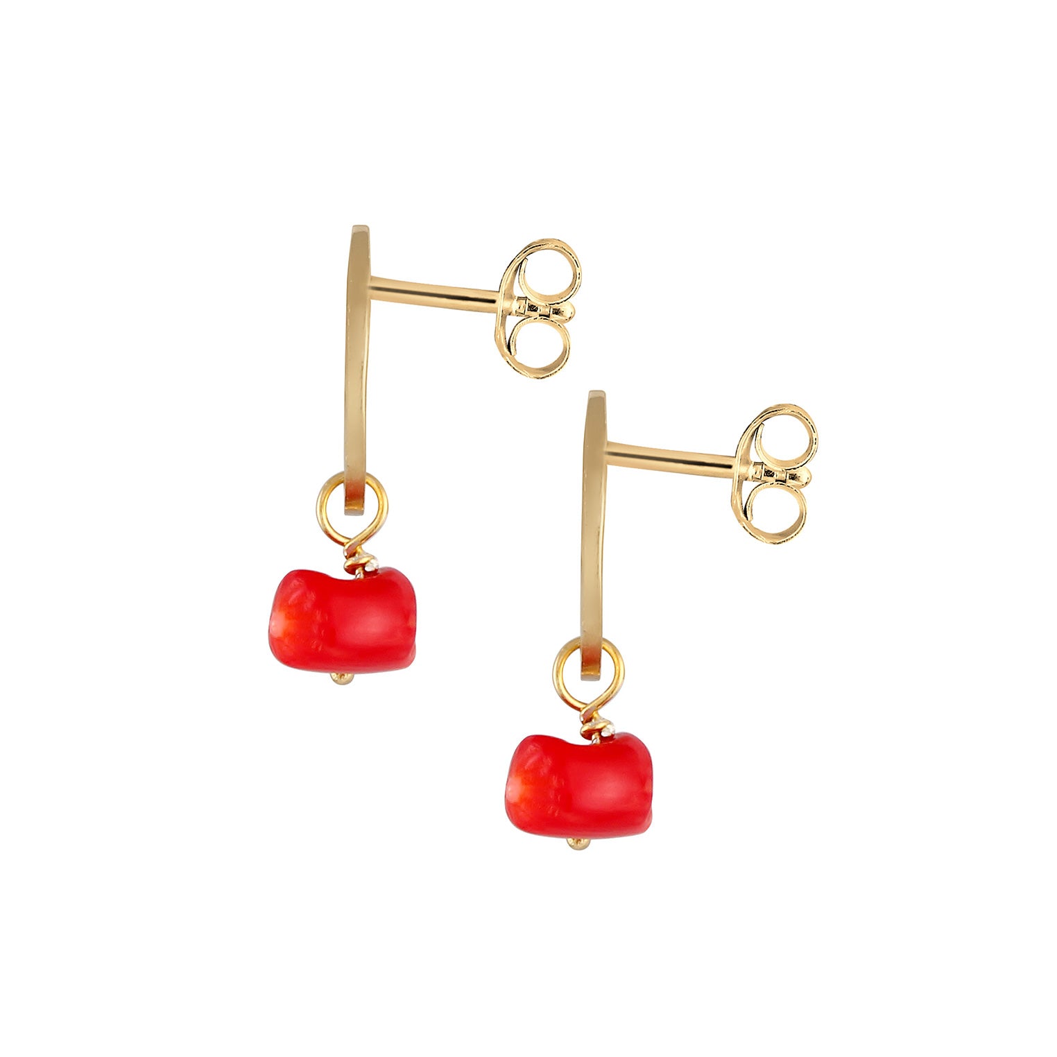 Gold - Elli | Ohrhänger Plättchen | Koralle (Rot) | 925 Sterling Silber vergoldet