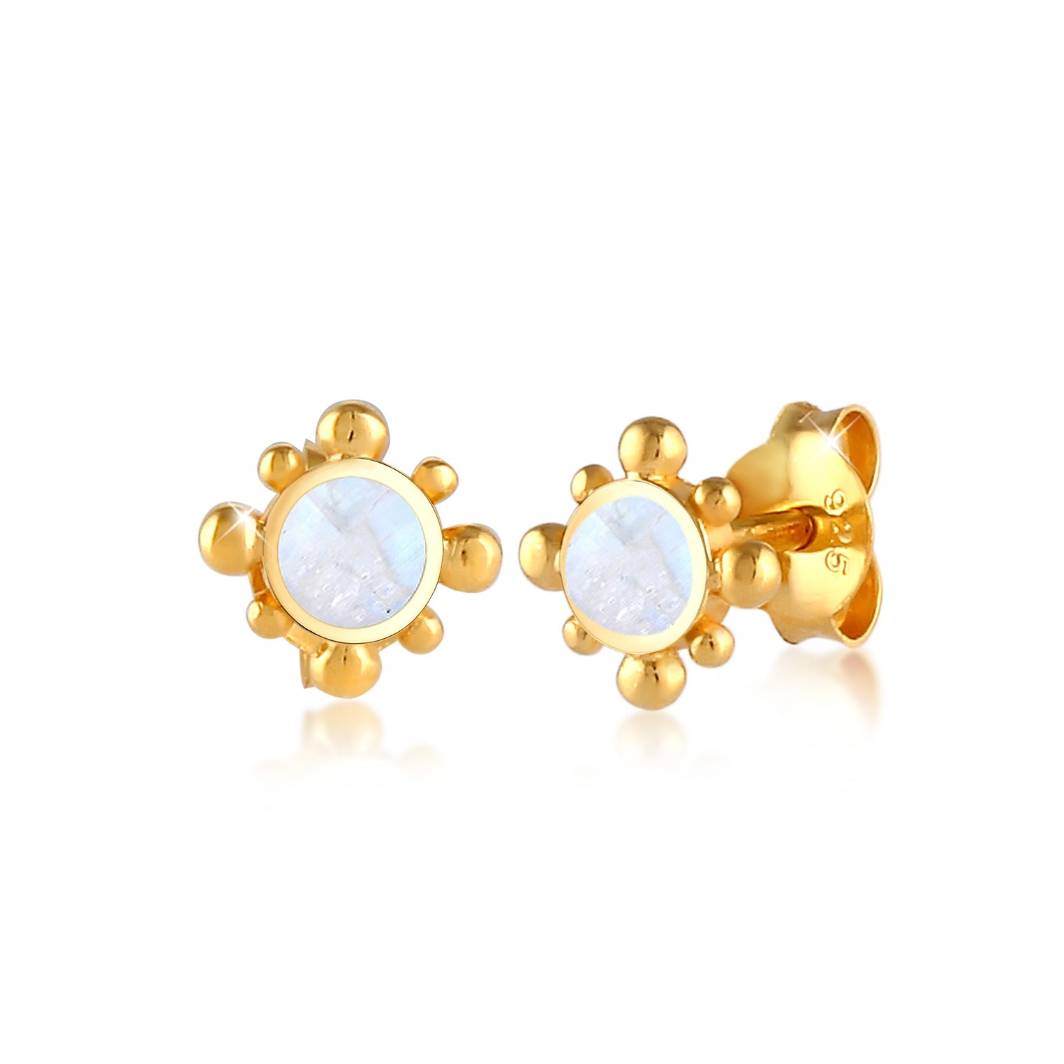 Gold - Elli | Ohrstecker | Mondstein ( Weiß ) | 925 Sterling Silber vergoldet