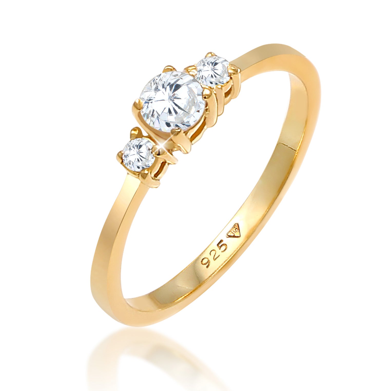Gold - Elli | Verlobungsring | Zirkonia ( Weiß ) | 925 Sterling Silber vergoldet