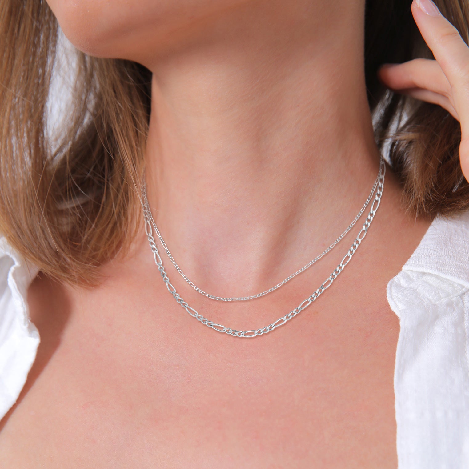 Silber - Elli PREMIUM | Figaro-Layer-Halskette | 925er Sterling Silber