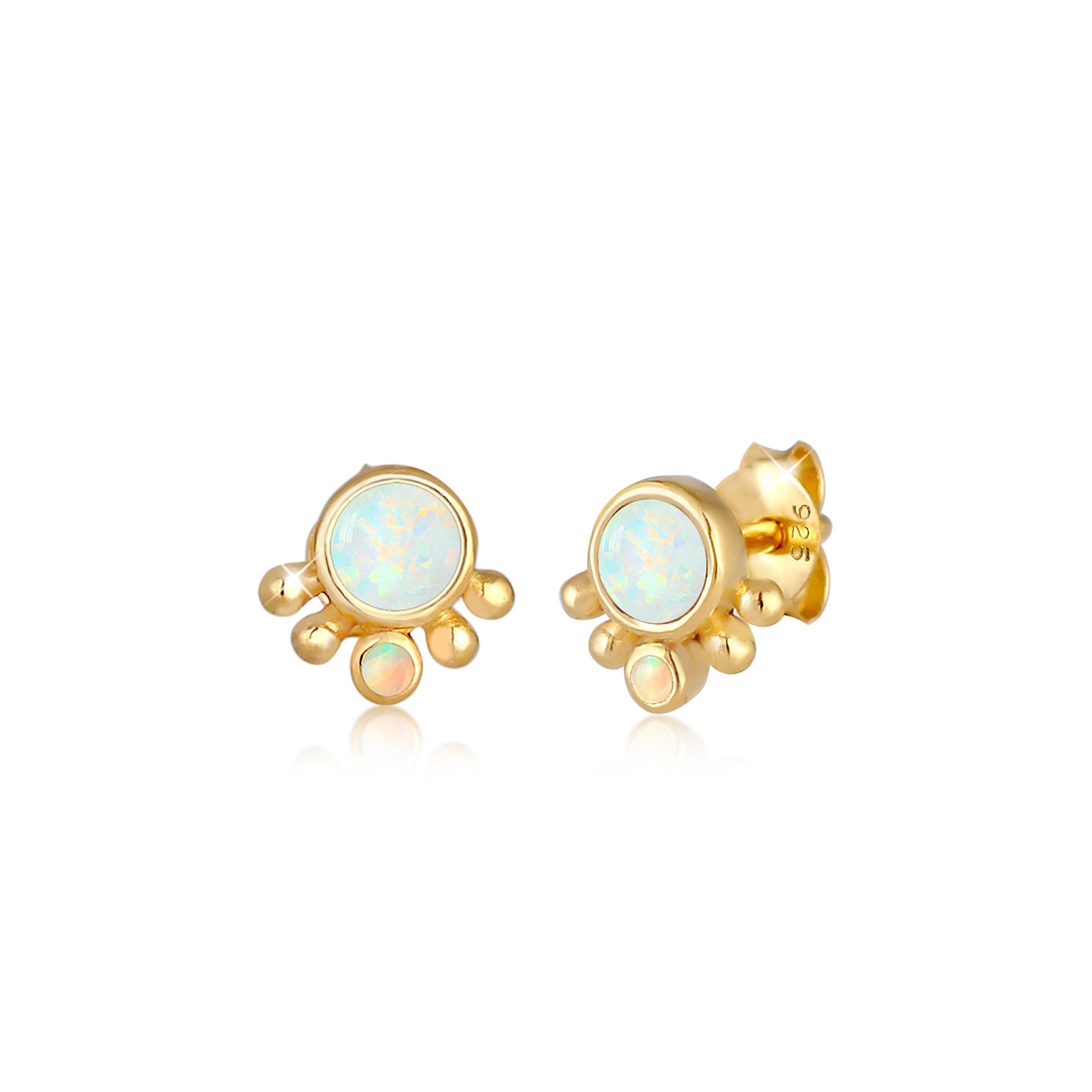 Gold - Elli | Ohrstecker | Opal ( Weiß ) | 925 Sterling Silber vergoldet
