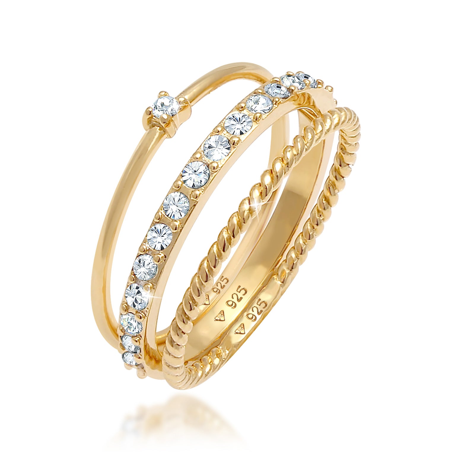 Gold - Elli | Ringset | Mit Kristallen von Swarovski® (Weiß) | 925 Sterling Silber vergoldet