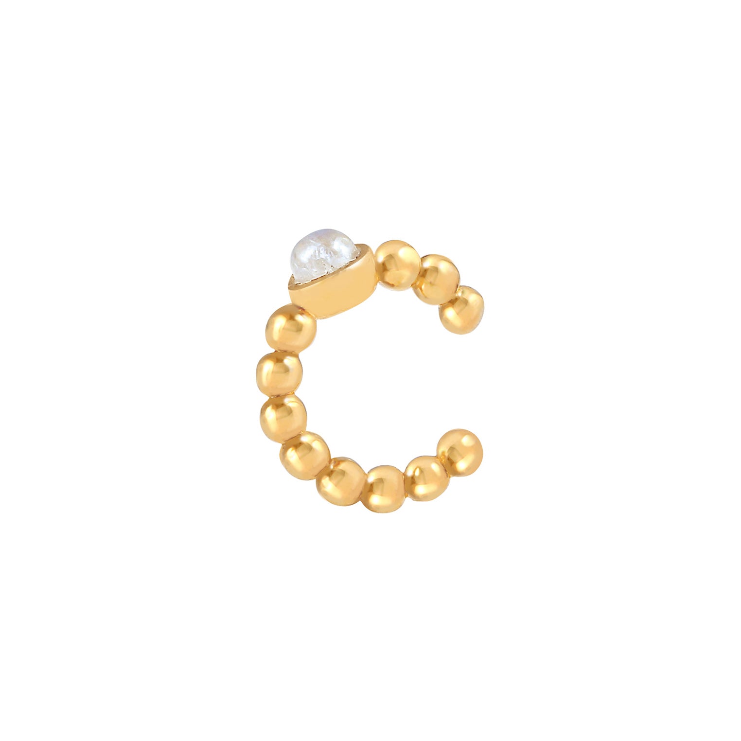 Gold - Elli | Single Earcuff | Mondstein ( Weiß ) | 925 Sterling Silber vergoldet
