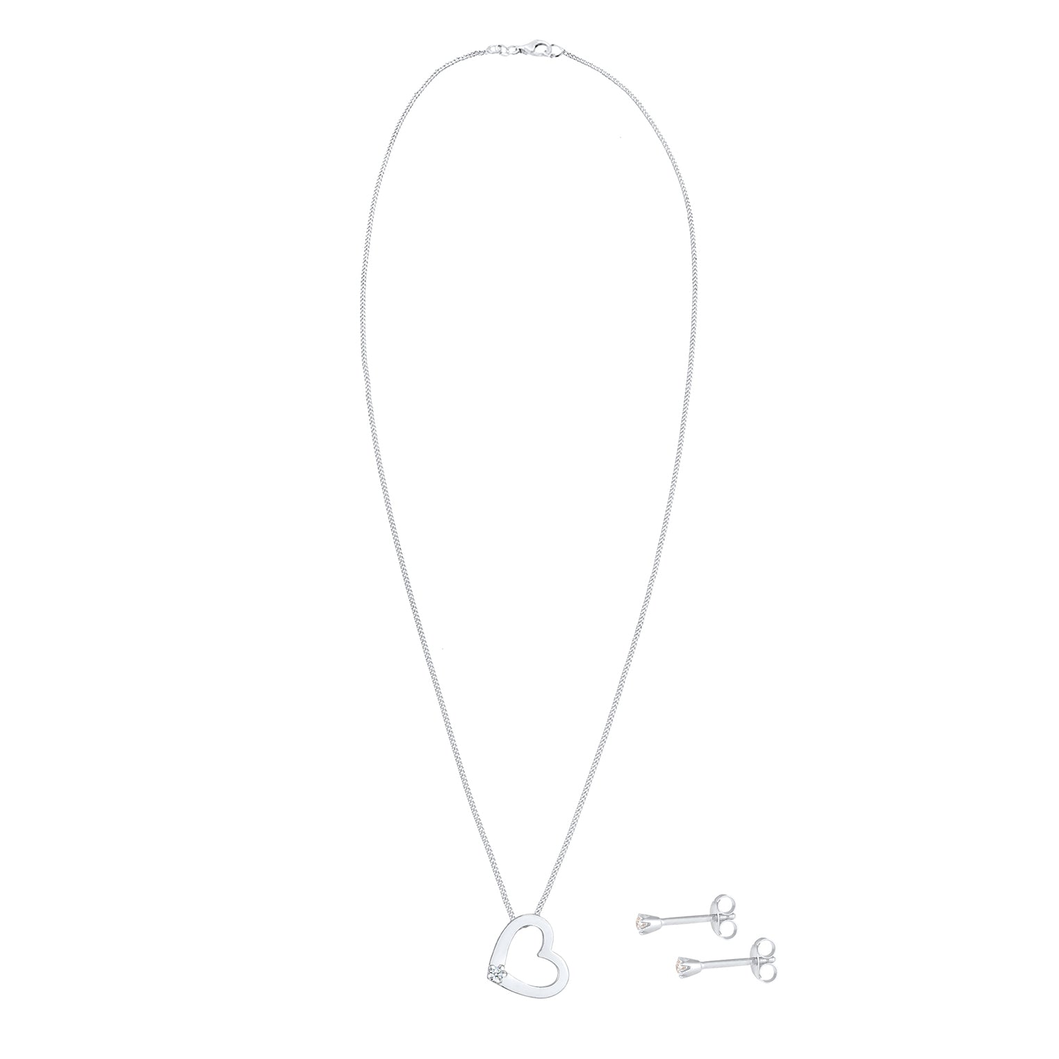 Silber - Elli DIAMONDS | Schmuckset  Herz | Diamant ( Weiß, 0,075 ct ) | 925er Sterling Silber