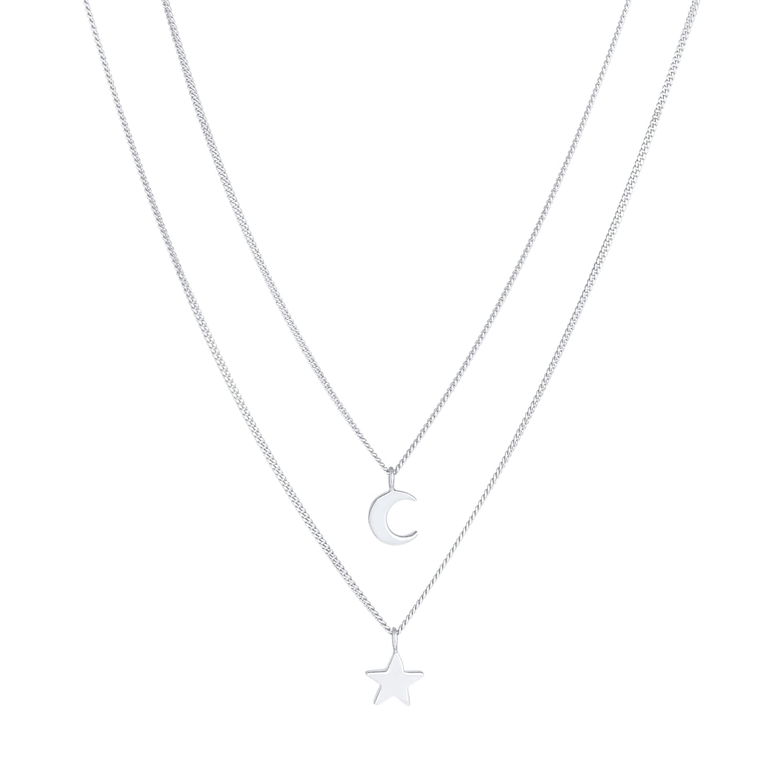 Silber - Elli | Layer-Halskette Stern Halbmond | 925er Sterling Silber